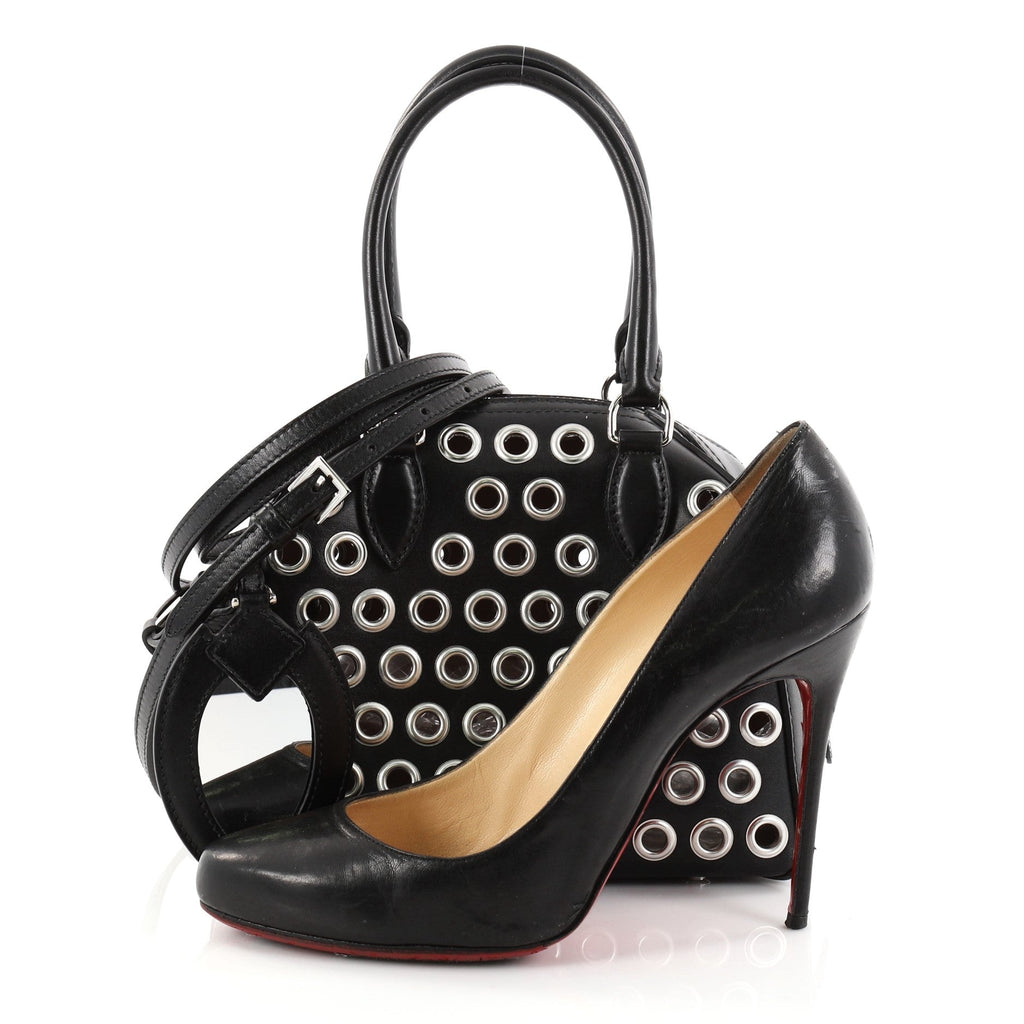 Zip Around Convertible Satchel Grommet Embellished Leather Mini