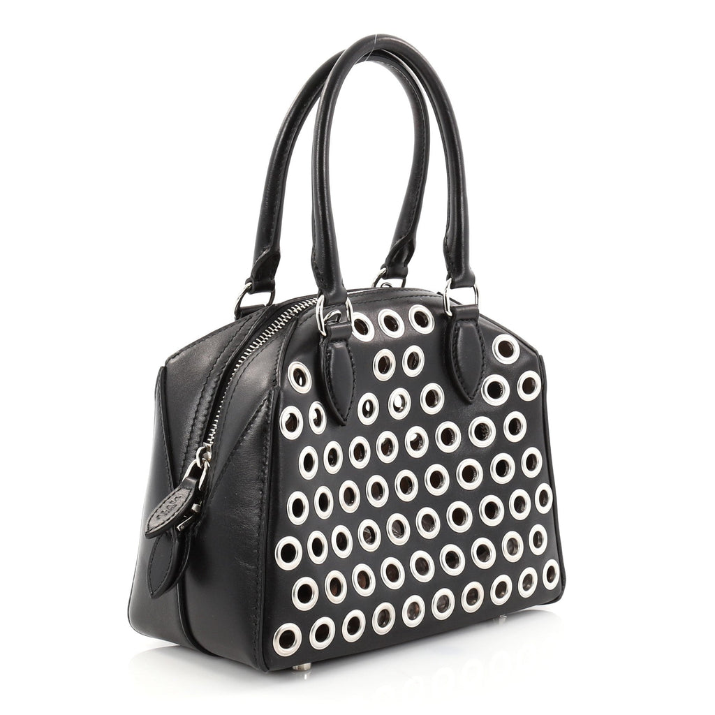Zip Around Convertible Satchel Grommet Embellished Leather Mini