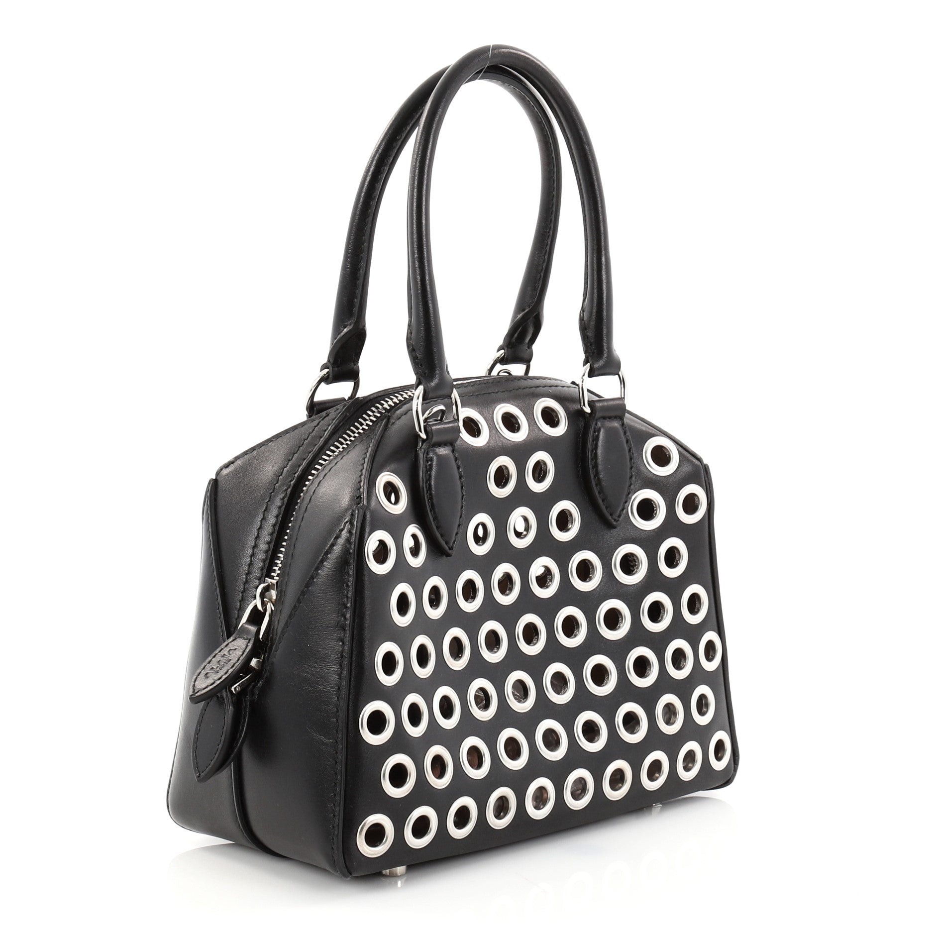 Zip Around Convertible Satchel Grommet Embellished Leather Mini