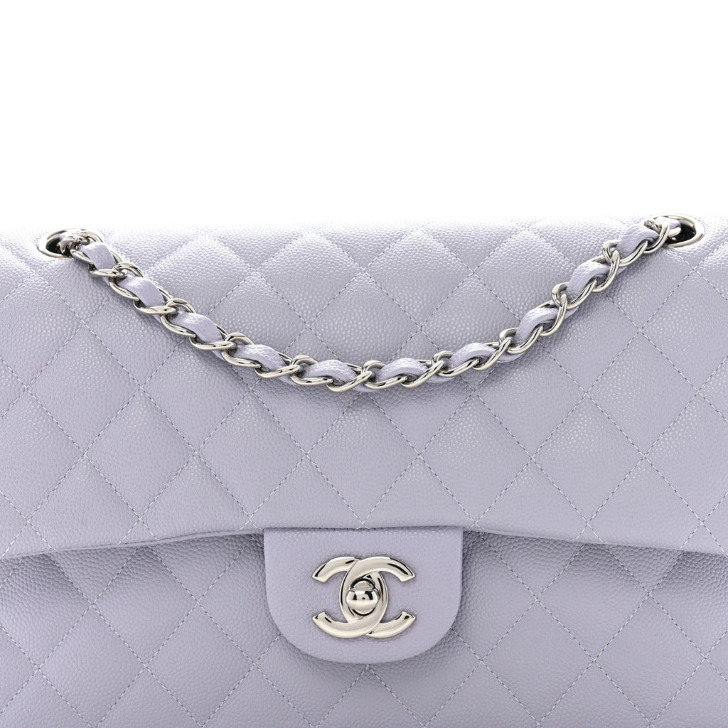 Caviar Quilted Medium Double Flap Light Purple