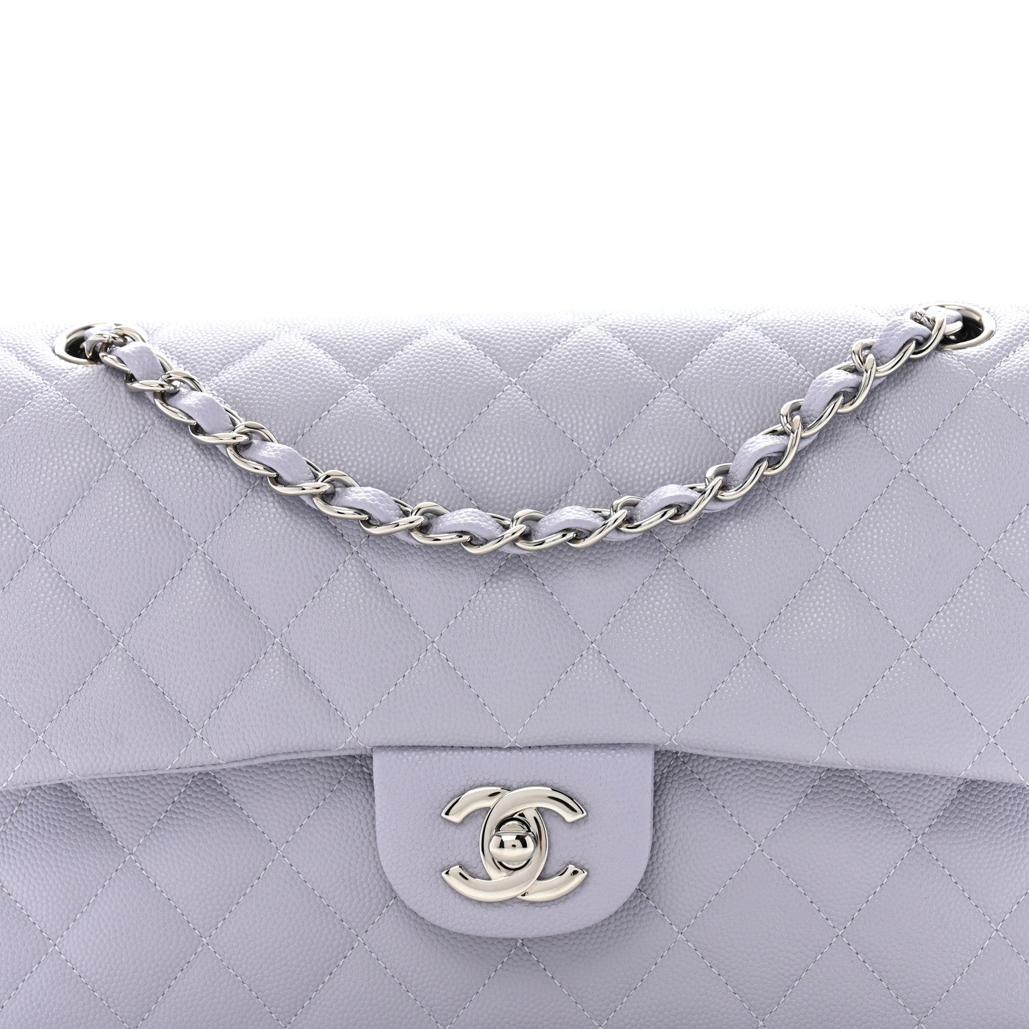 Caviar Quilted Medium Double Flap Light Purple
