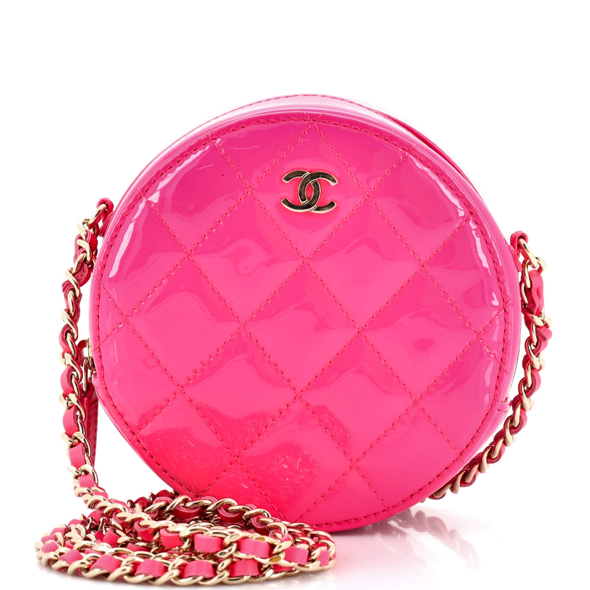 Round Clutch with Chain Quilted Lambskin Mini