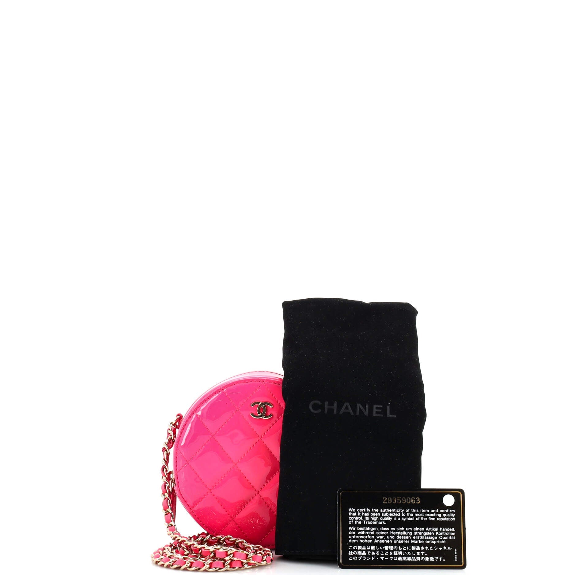 Round Clutch with Chain Quilted Lambskin Mini