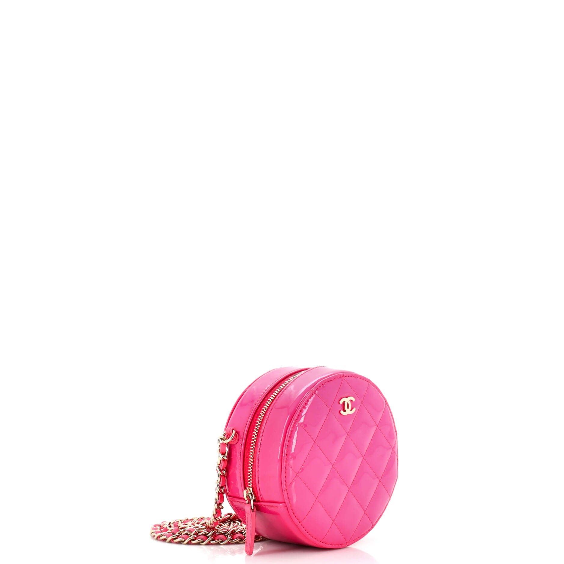 Round Clutch with Chain Quilted Lambskin Mini