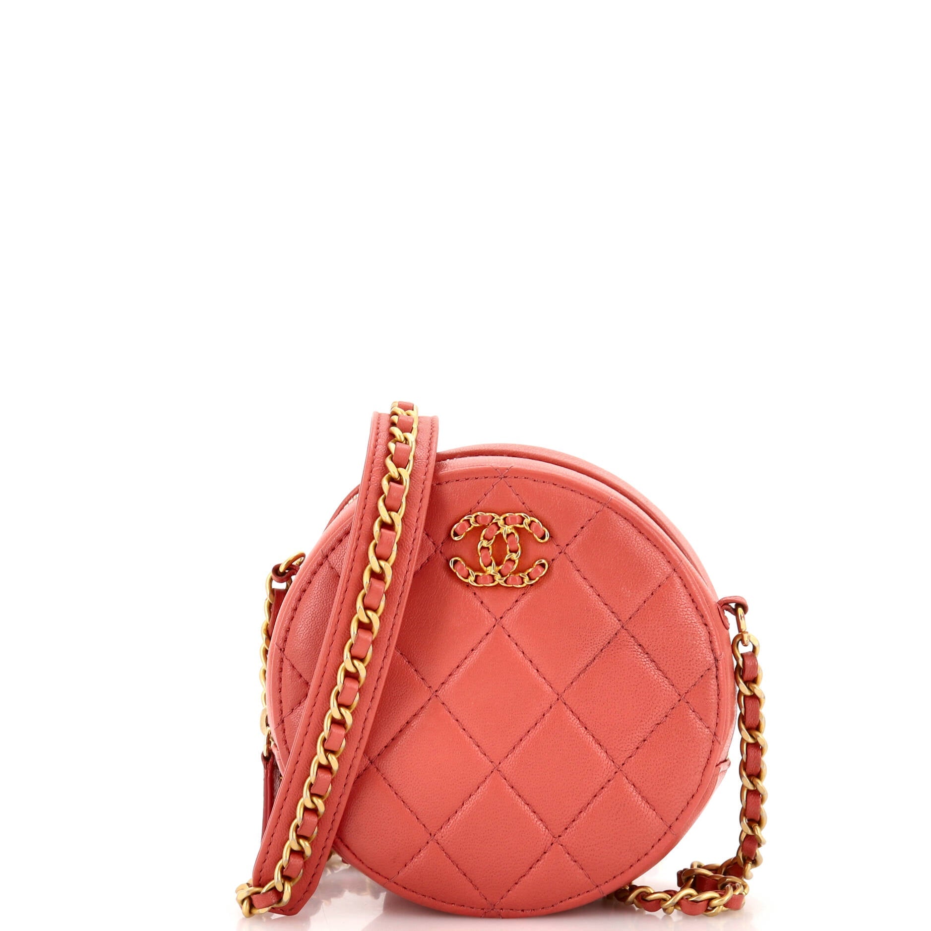 Chain Infinity Round Clutch with Chain Quilted Lambskin