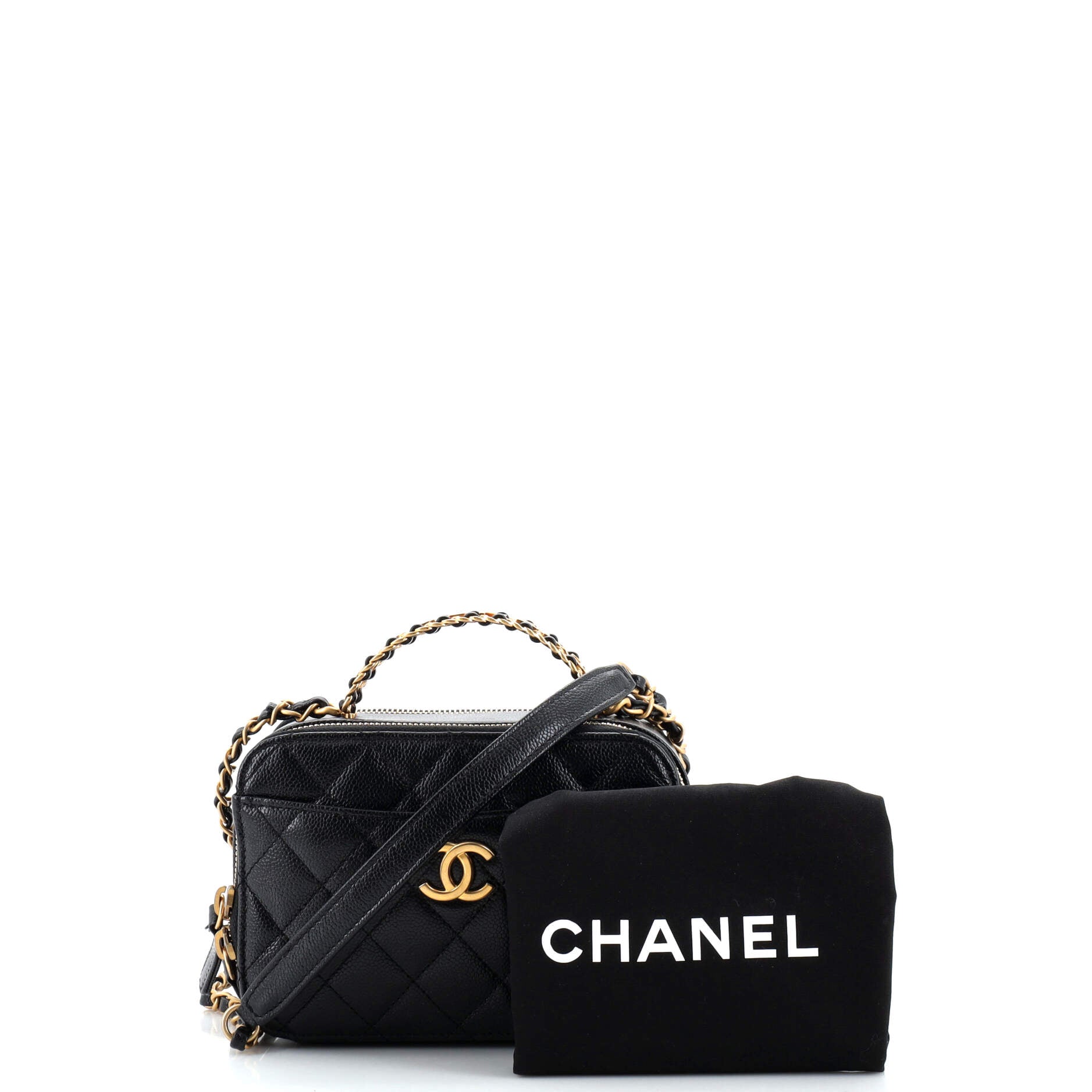 Pick Me Up Logo Handle Vanity Case Quilted Caviar Mini