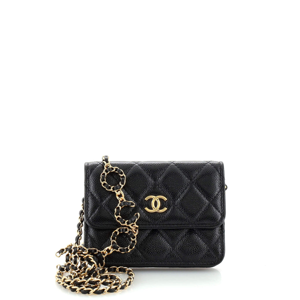 Miss Coco Strap Flap Clutch with Chain Quilted Caviar Mini