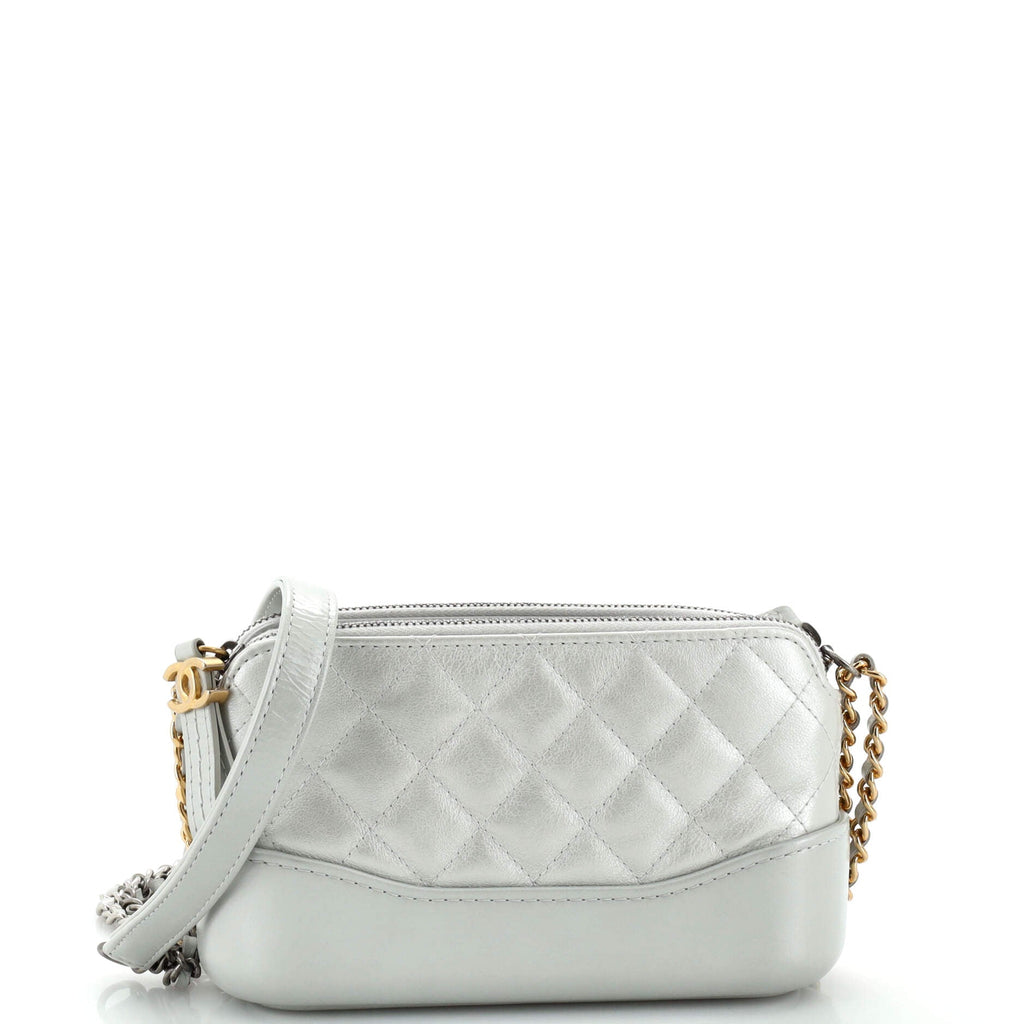 Gabrielle Double Zip Clutch with Chain Quilted Aged Calfskin