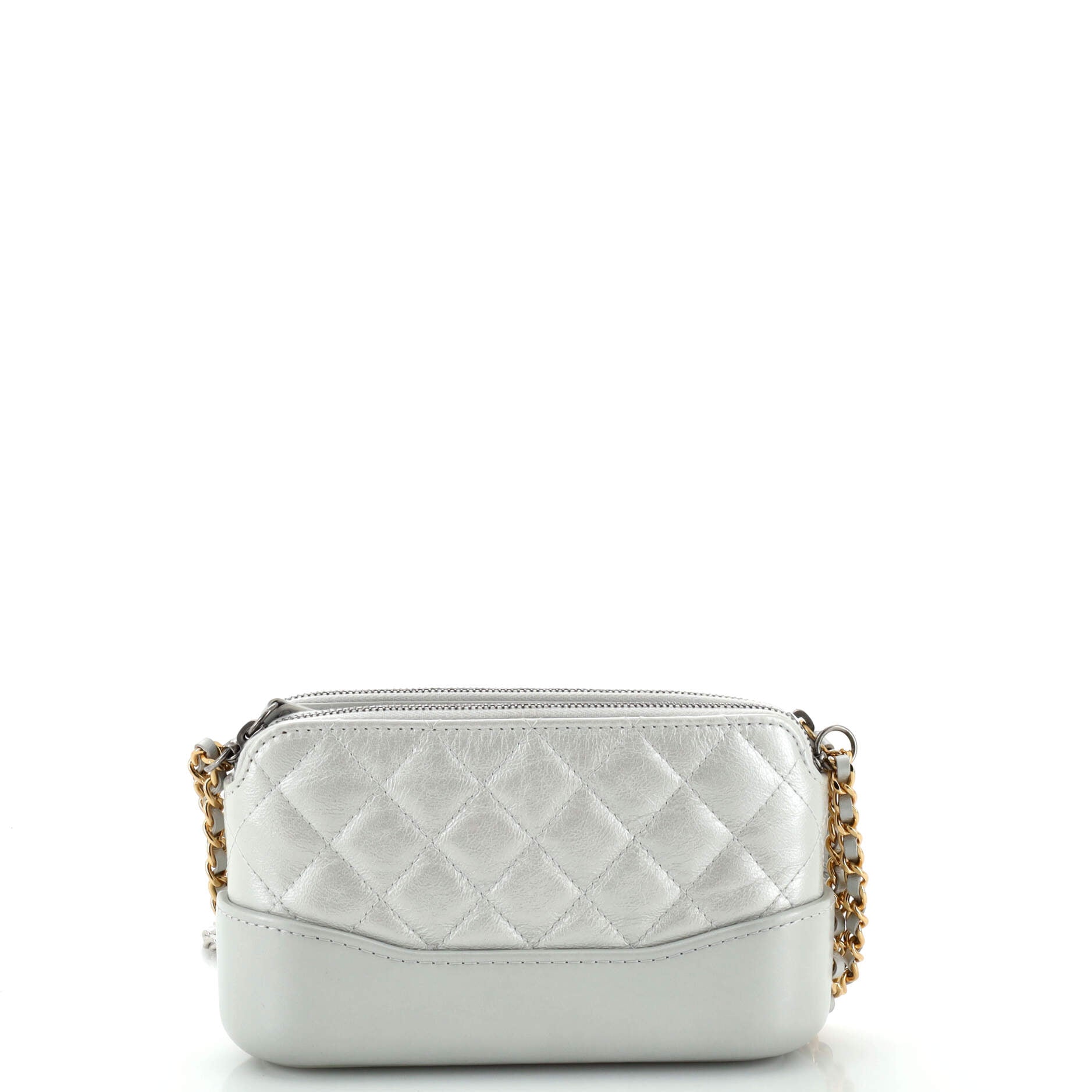 Gabrielle Double Zip Clutch with Chain Quilted Aged Calfskin