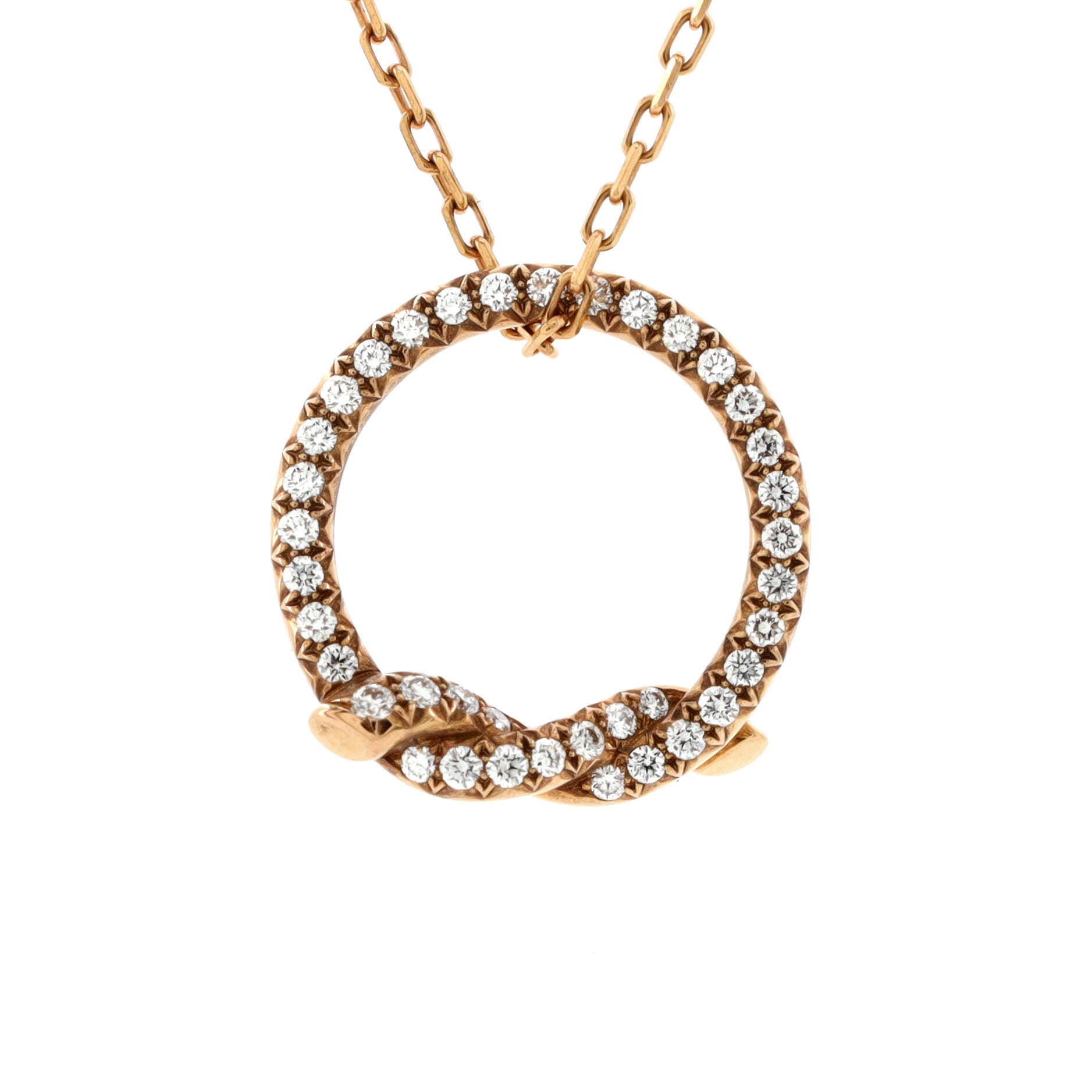 Entrelaces Circle Pendant Necklace 18K Rose Gold with Diamonds