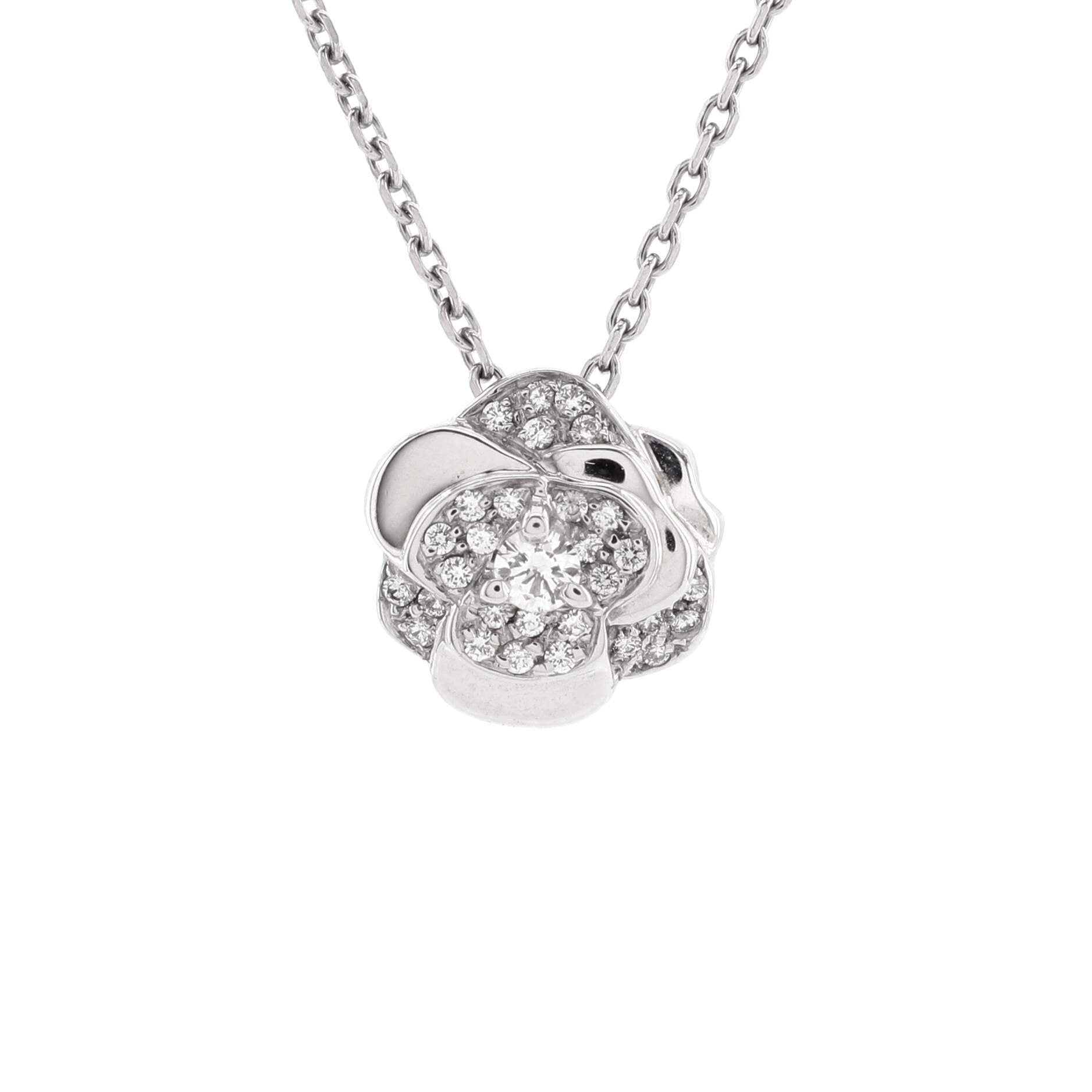 Camellia Pendant Necklace 18K White Gold with Diamonds