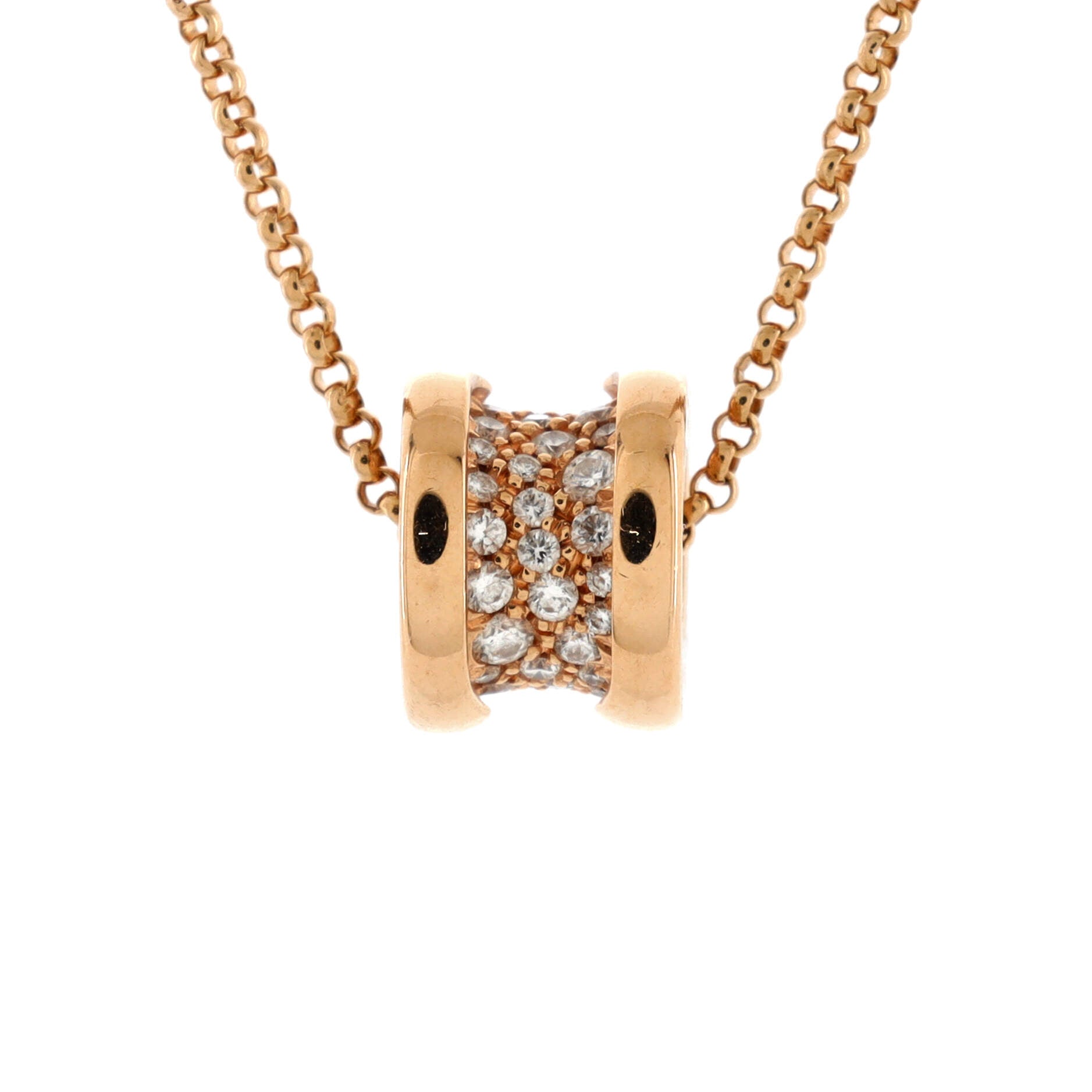 B.Zero1 Pendant Necklace 18K Rose Gold with Pave Diamonds Mini