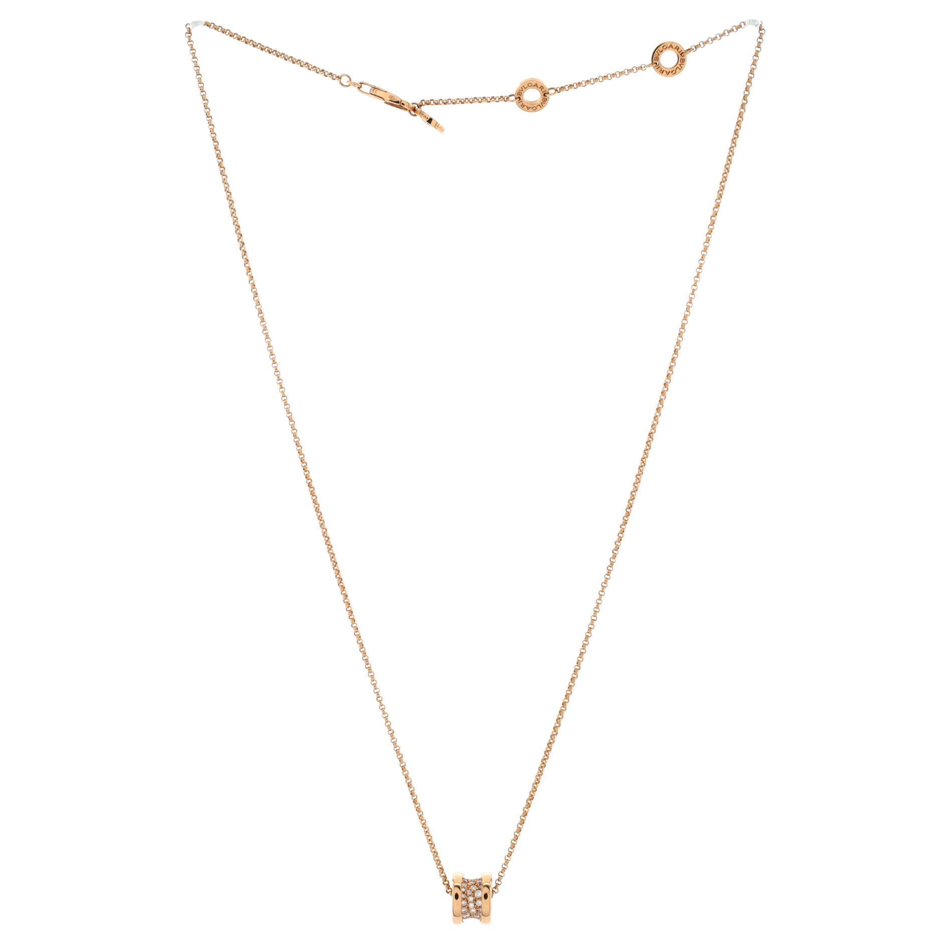 B.Zero1 Pendant Necklace 18K Rose Gold with Pave Diamonds Mini