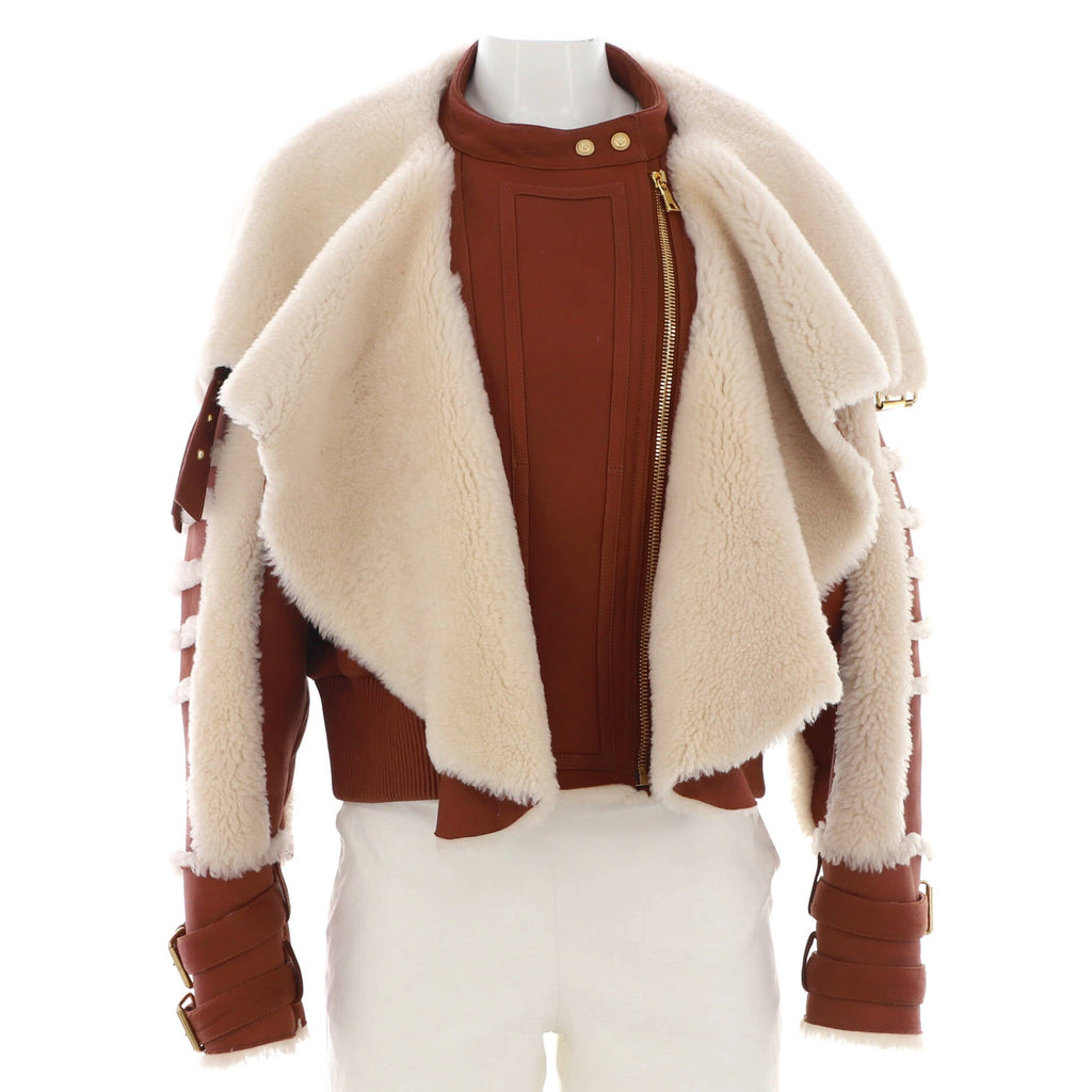 Women's Buckle Motorcycle Jacket Leather and Shearling