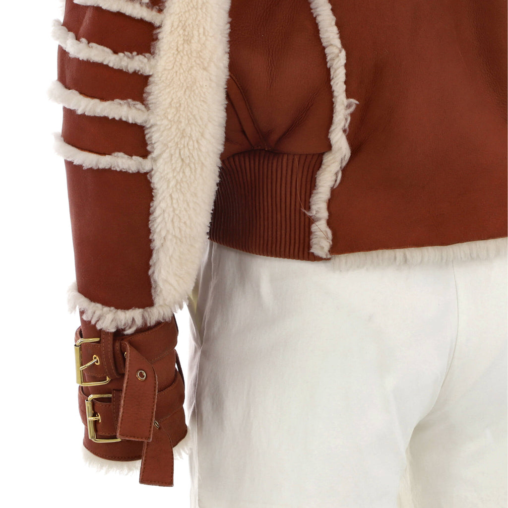Women's Buckle Motorcycle Jacket Leather and Shearling