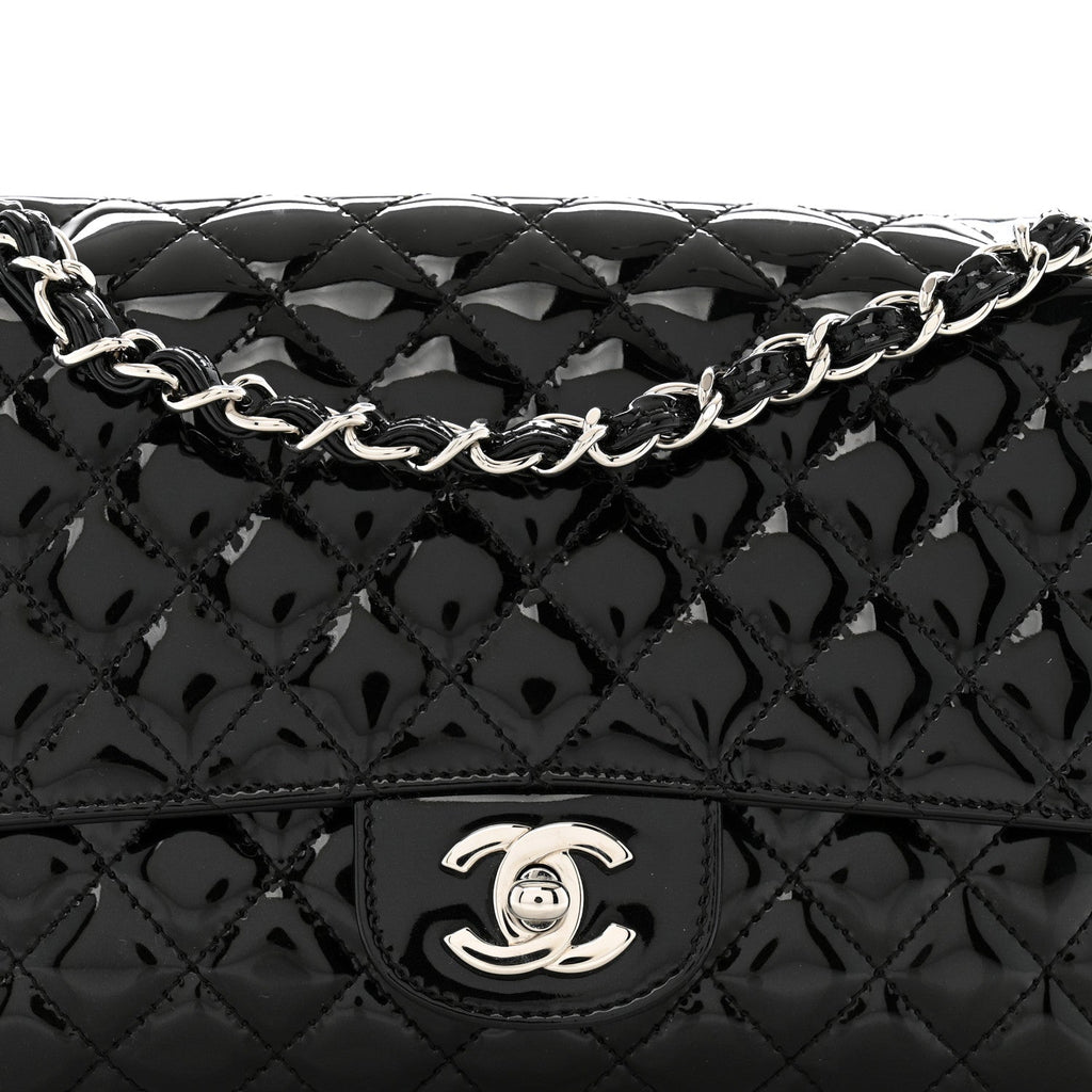 Patent Quilted Secret Label Medium Flap Black