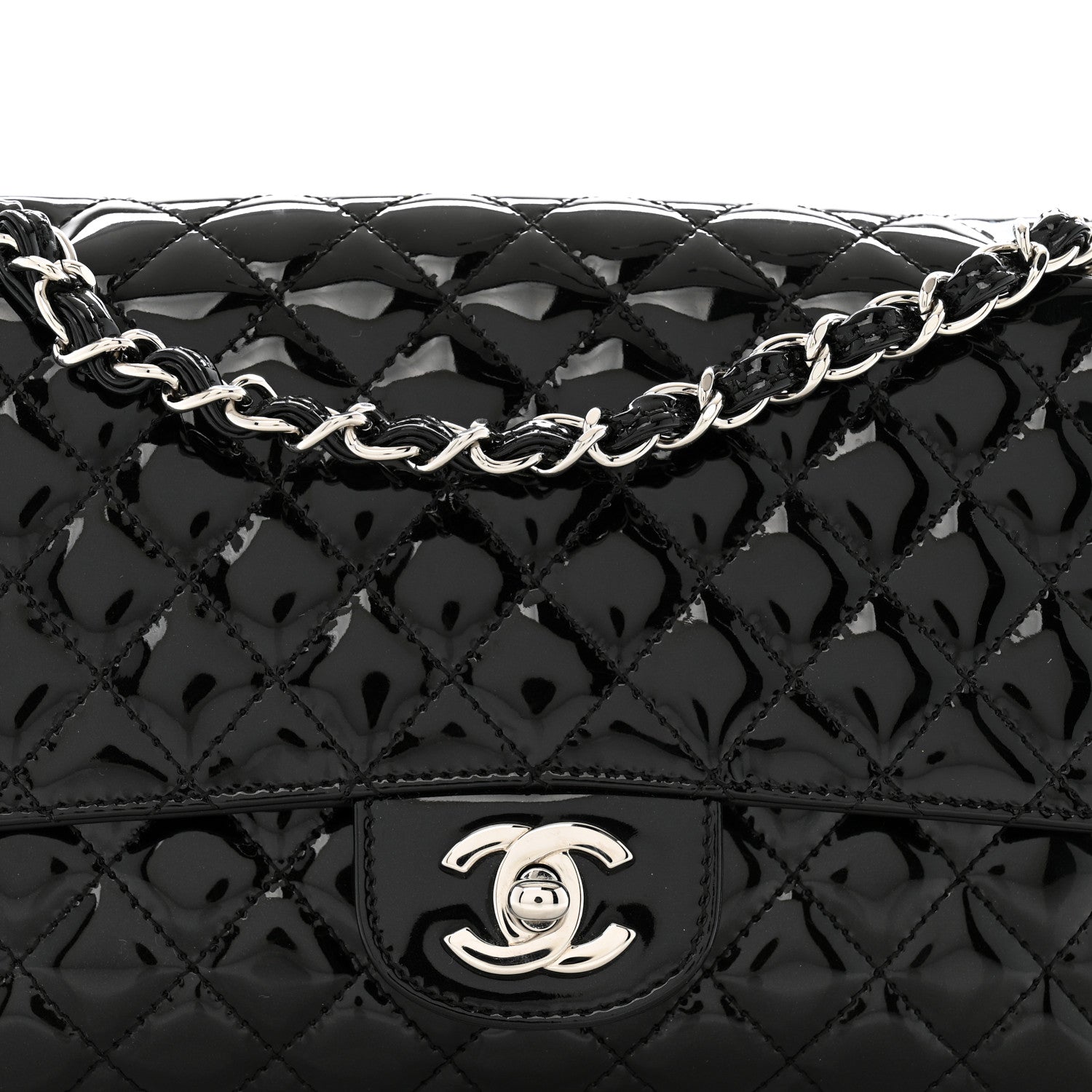 Patent Quilted Secret Label Medium Flap Black