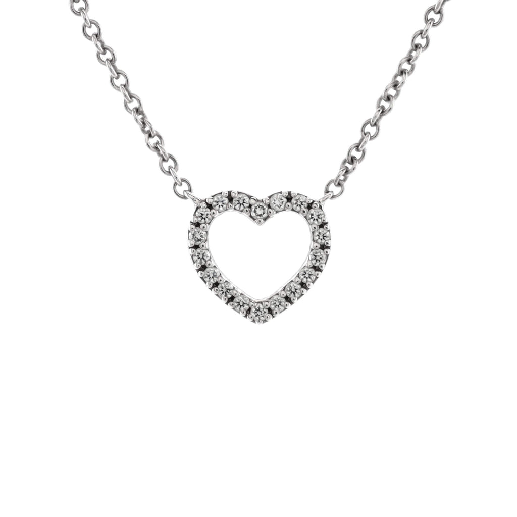 Metro Heart Pendant Necklace 18K White Gold and Diamonds Mini