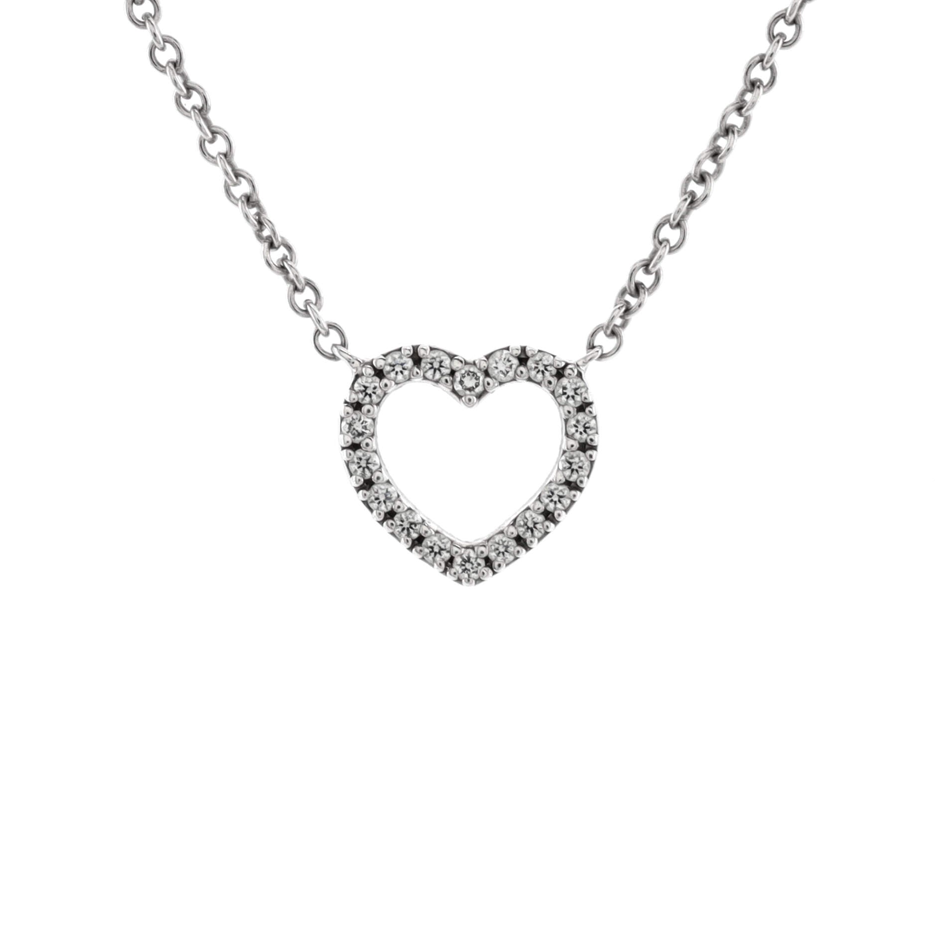 Metro Heart Pendant Necklace 18K White Gold and Diamonds Mini