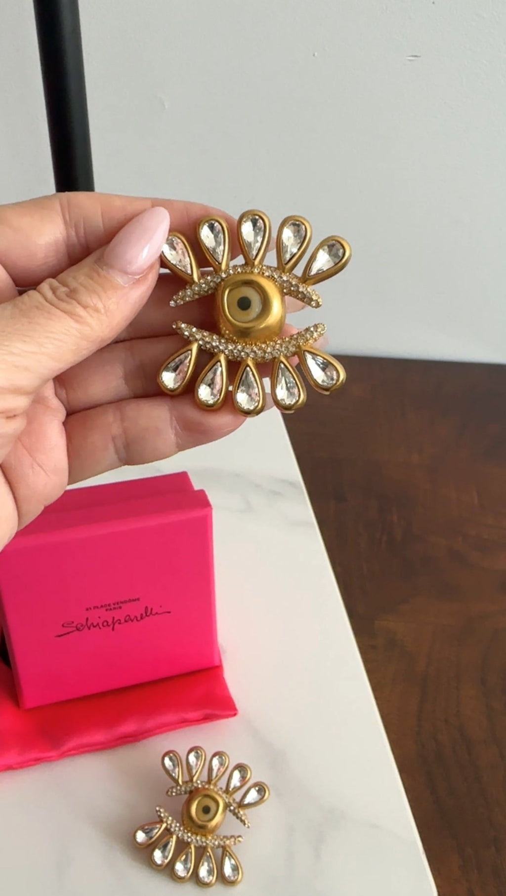 Schiaparelli Rhinestone Enamel and Crystal Eyelash Earrings