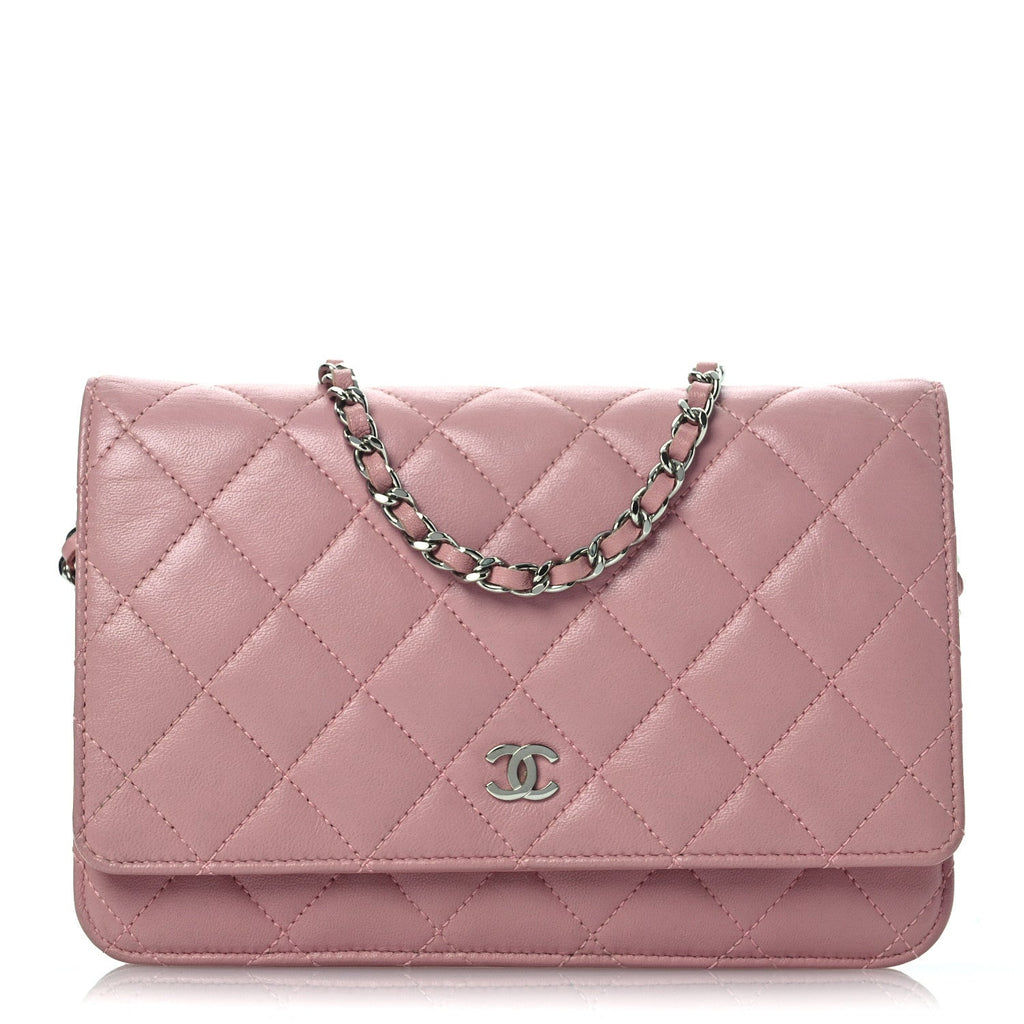 Lambskin Quilted Wallet On Chain WOC Pink