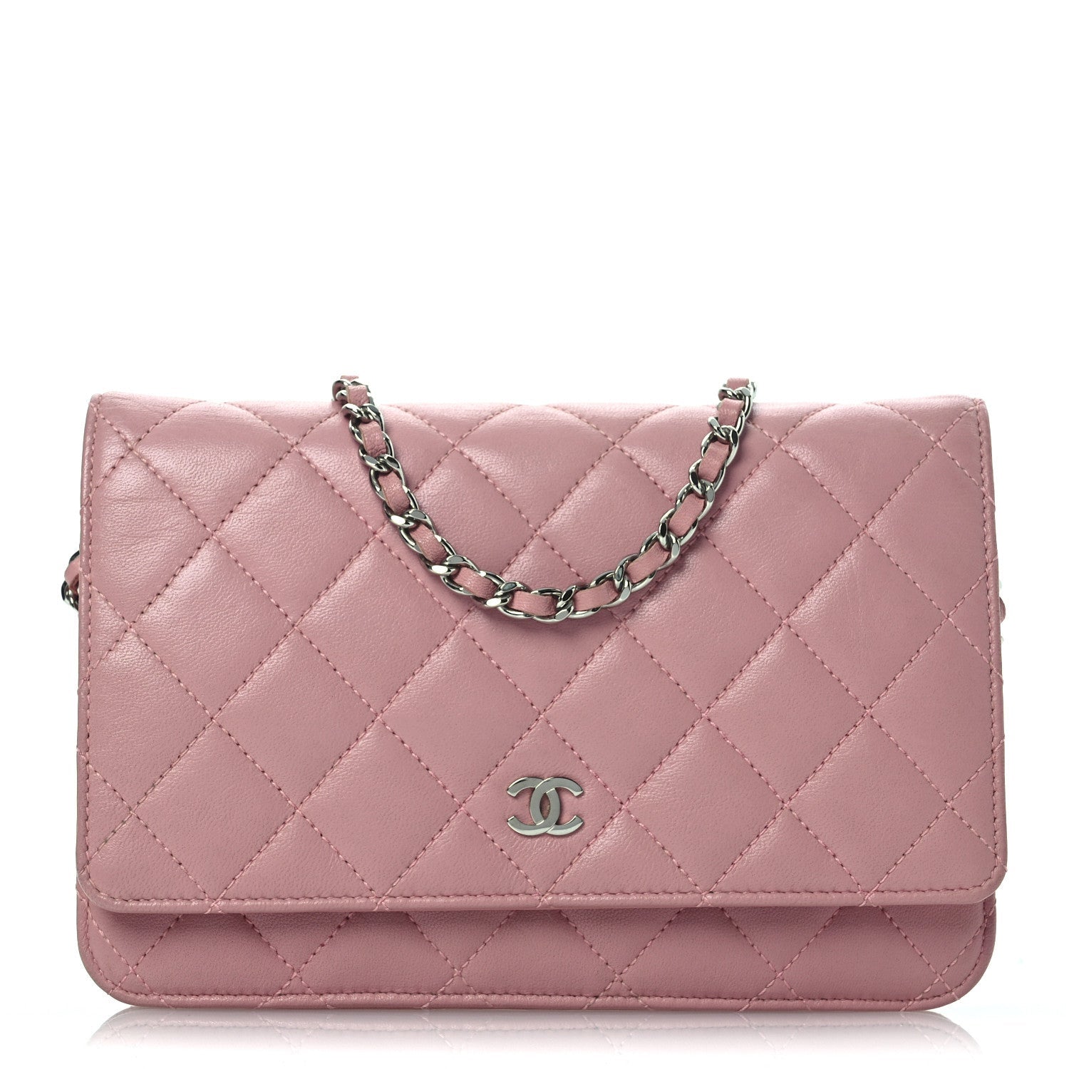 Lambskin Quilted Wallet On Chain WOC Pink