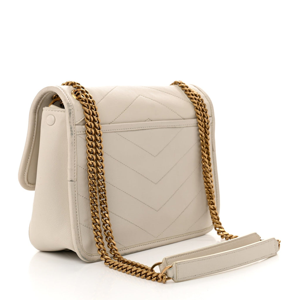 Crinkled Calfskin Matelasse Monogram Baby Niki Chain Satchel Crema Soft