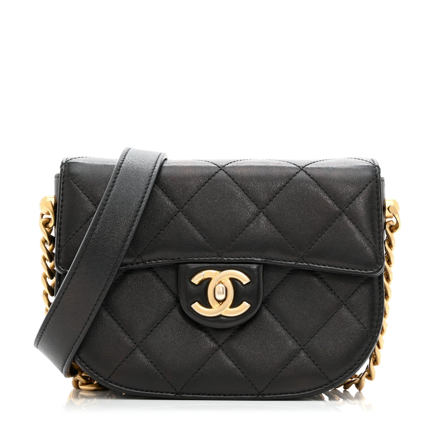 Calfskin Quilted Moon Messenger Black