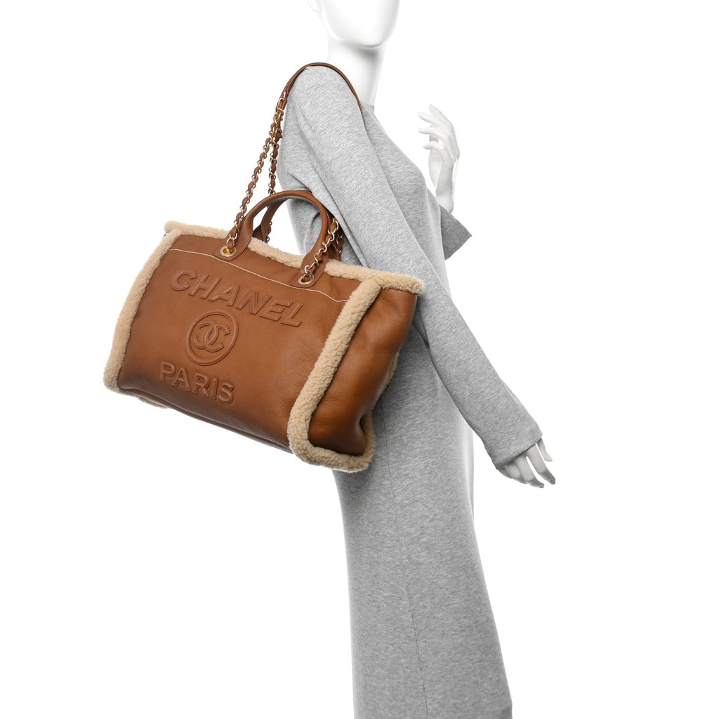 Lambskin Shearling Medium Deauville Tote Brown