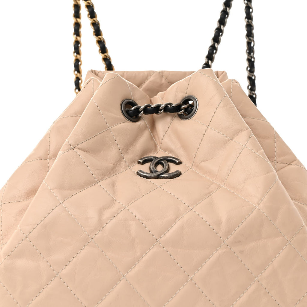 Aged Calfskin Quilted Small Gabrielle Backpack Beige Black