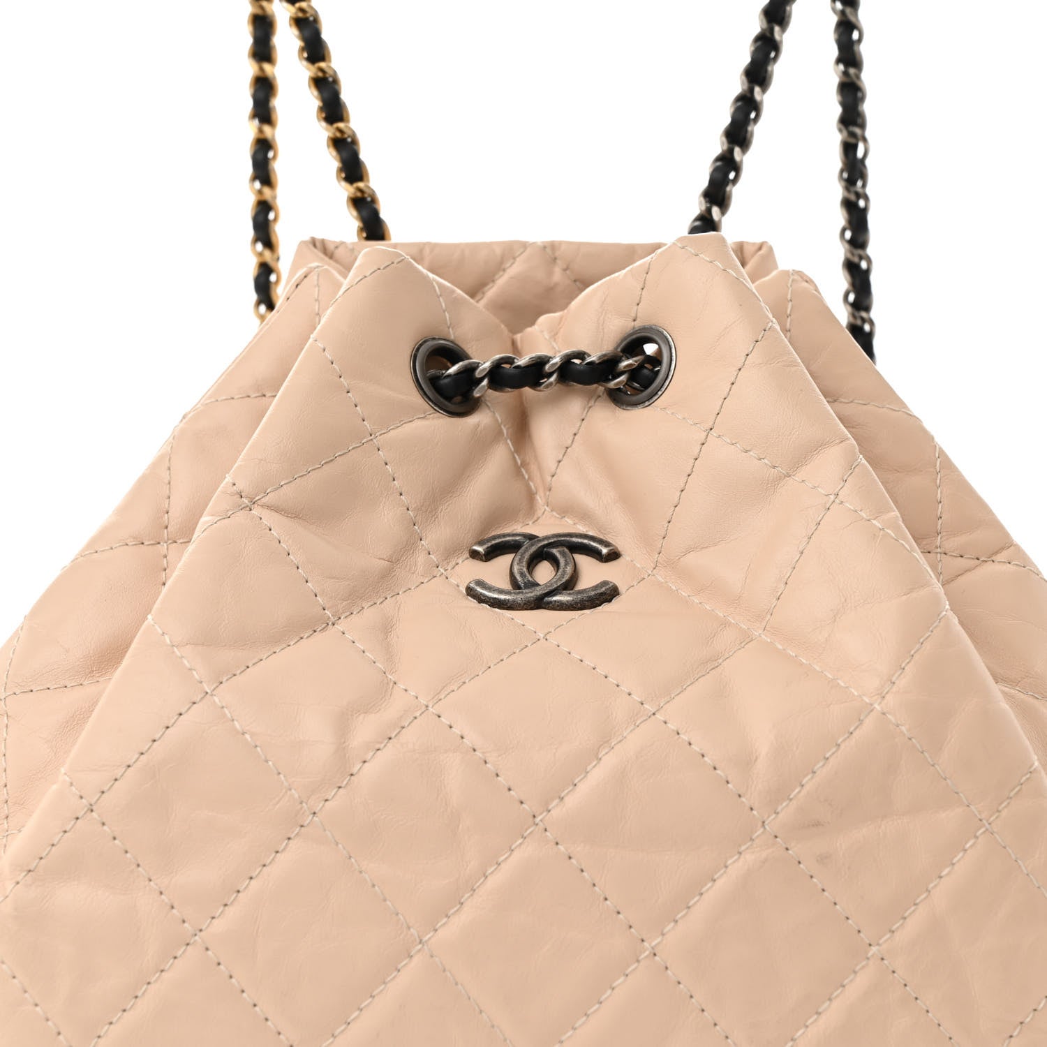 Aged Calfskin Quilted Small Gabrielle Backpack Beige Black