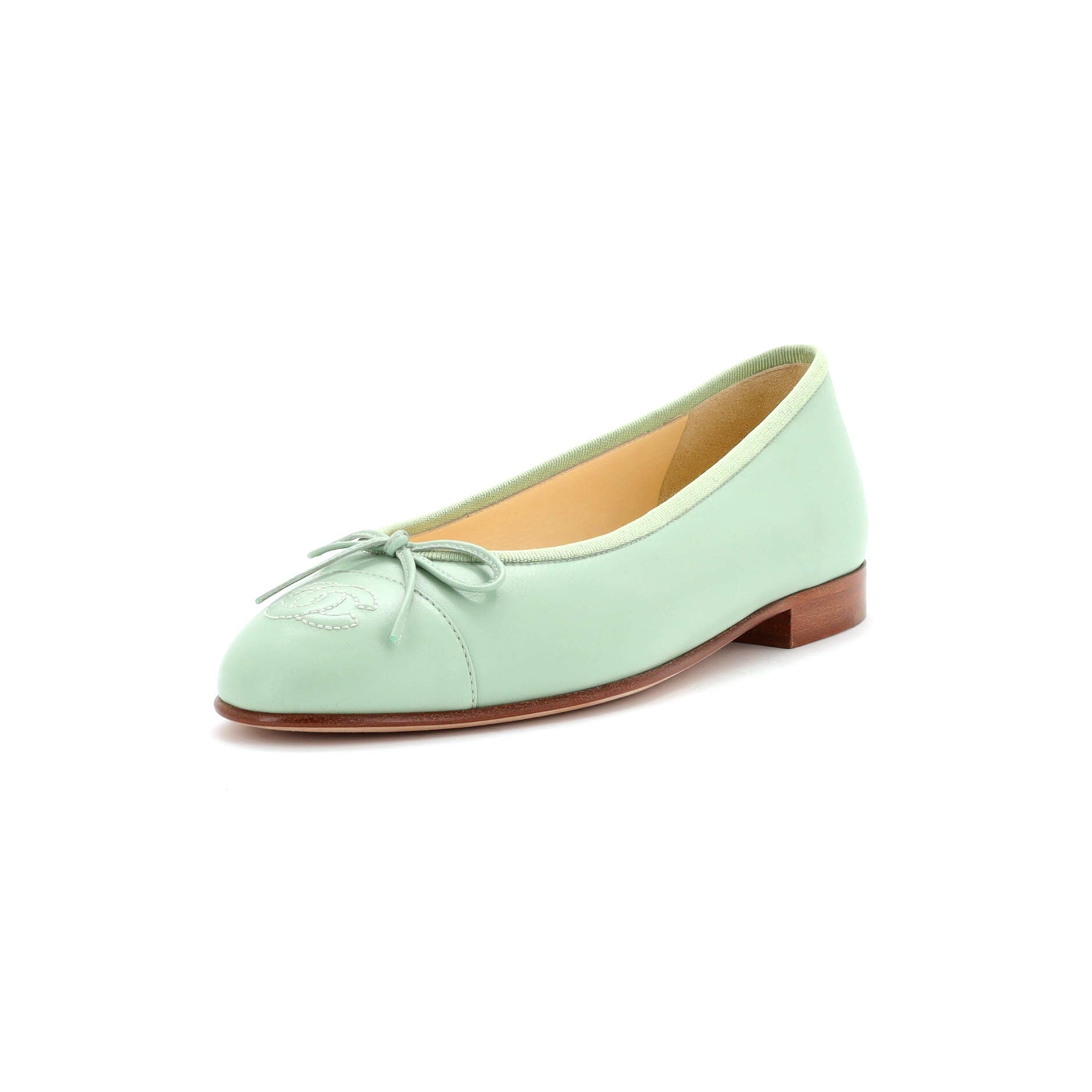 Women's CC Cap Toe Bow Ballerina Flats Leather