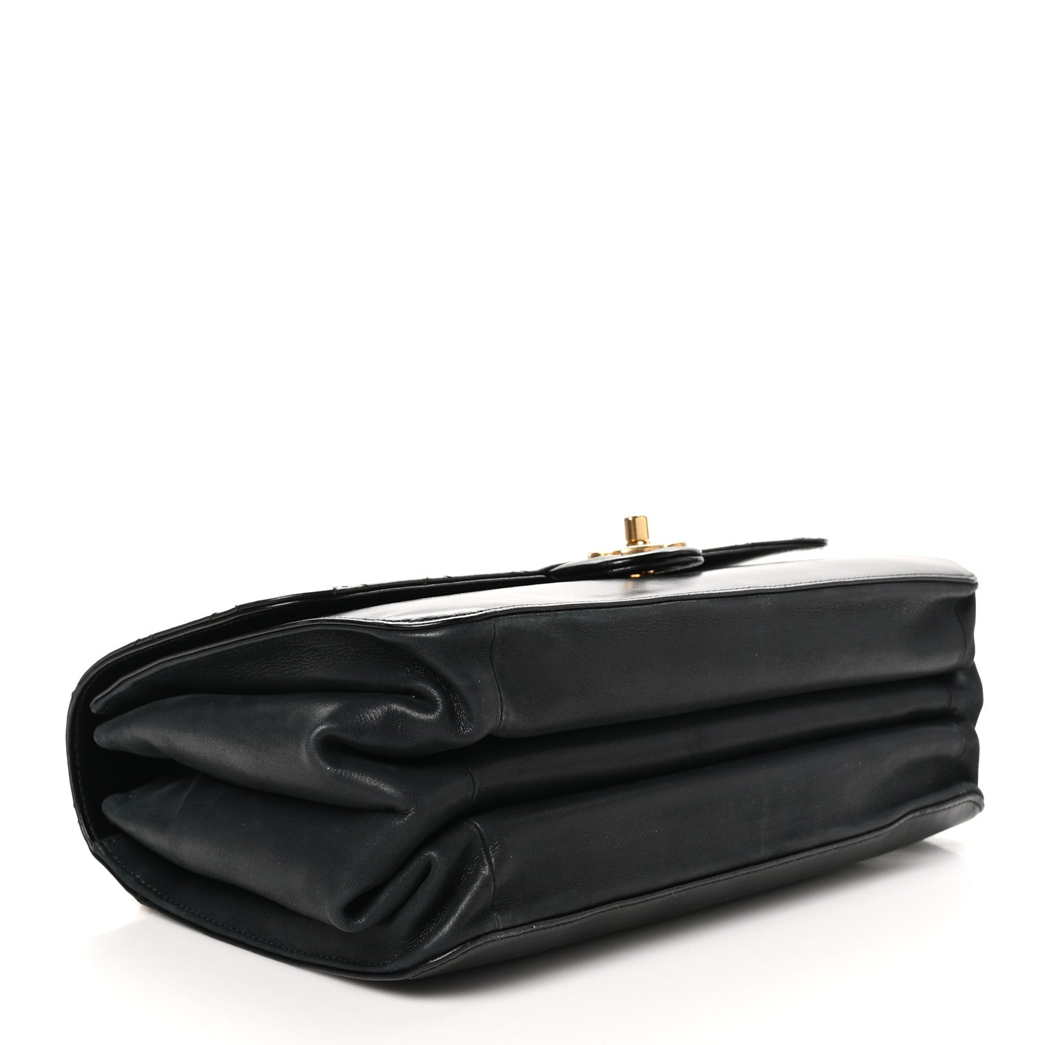 Aged Glazed Calfskin Quilted Straight Lined Flap Black