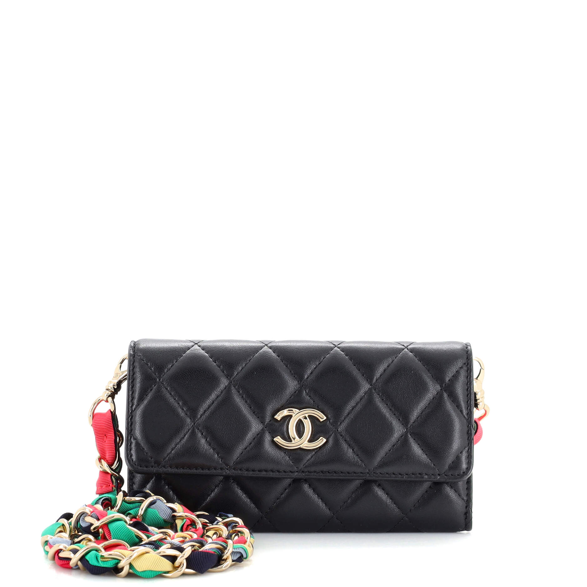 RIbbon Long Clutch with Chain Flap Bag Quilted Lambskin