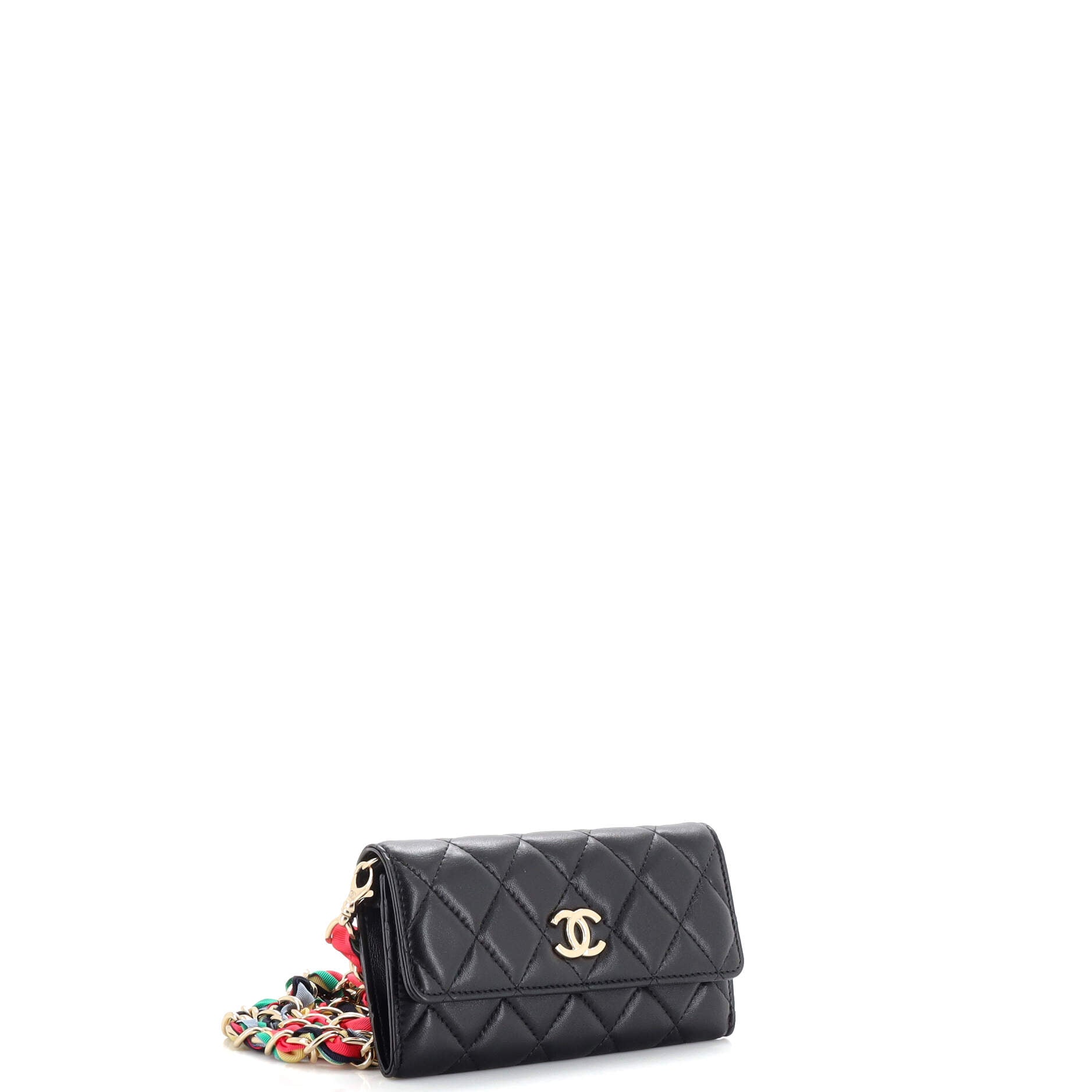 RIbbon Long Clutch with Chain Flap Bag Quilted Lambskin