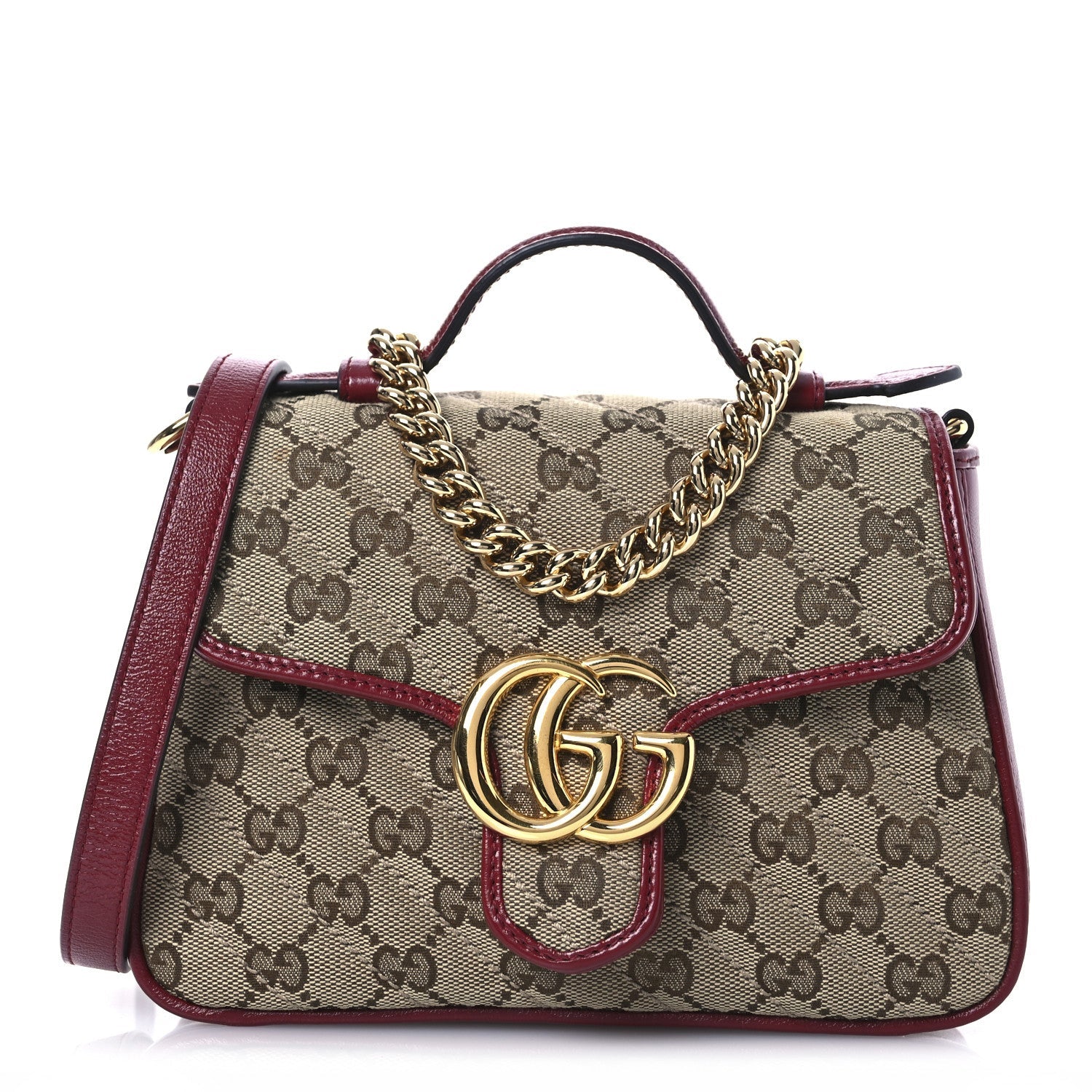 Monogram Glazed Calfskin Matelasse Diagonal Mini GG Marmont Top Handle Shoulder Bag Beige Ebony New Cherry Red