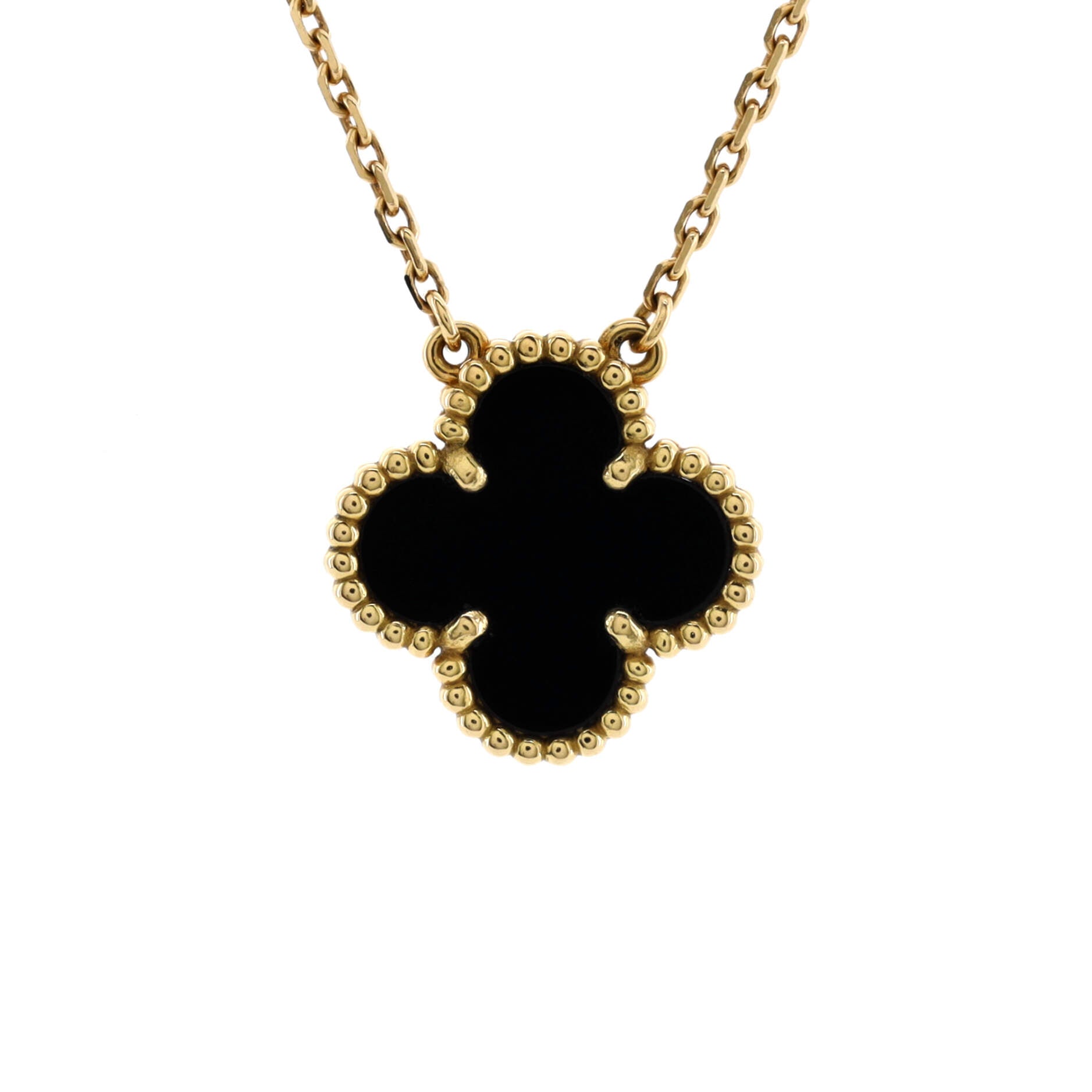 Vintage Alhambra Pendant Necklace 18K Yellow Gold and Onyx