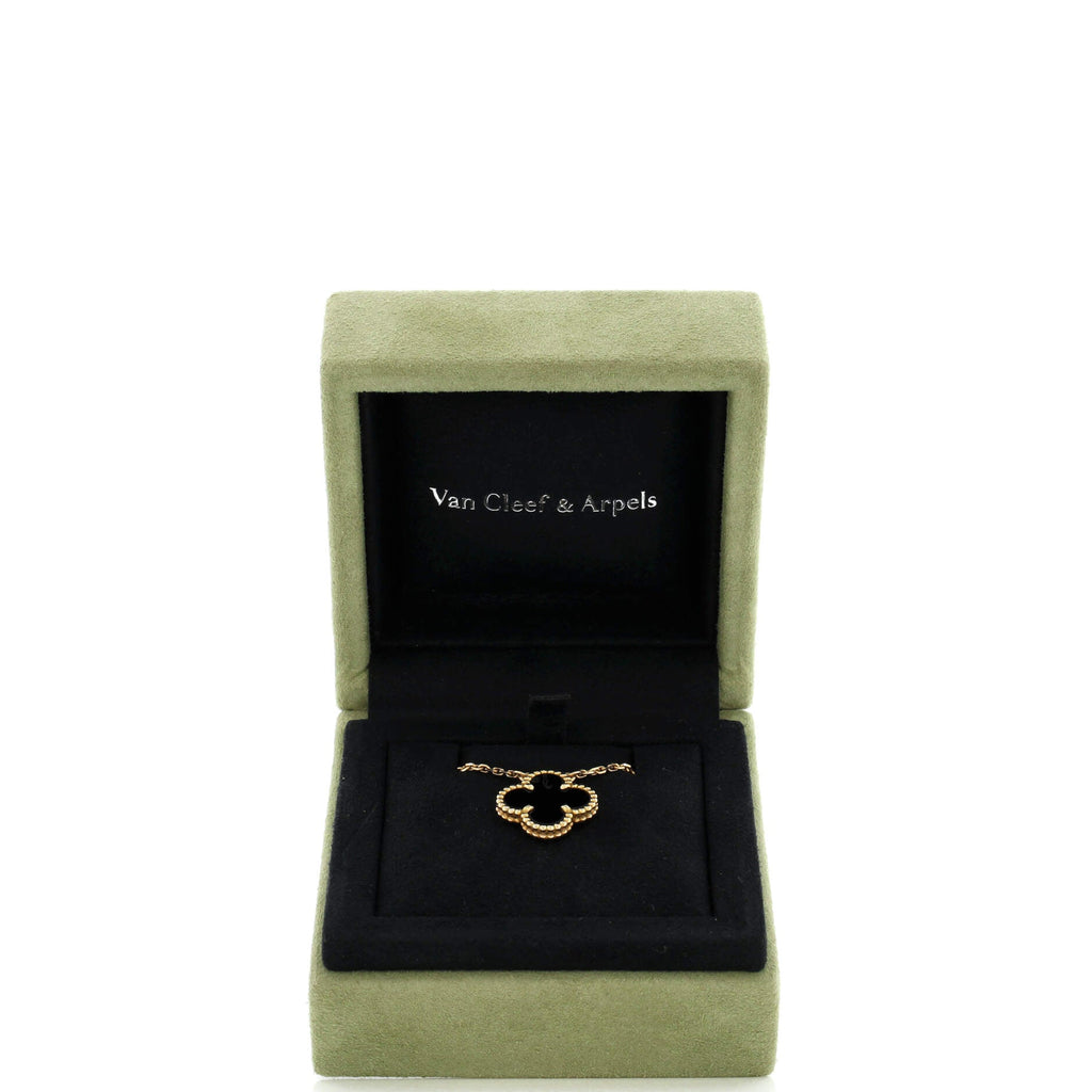 Vintage Alhambra Pendant Necklace 18K Yellow Gold and Onyx