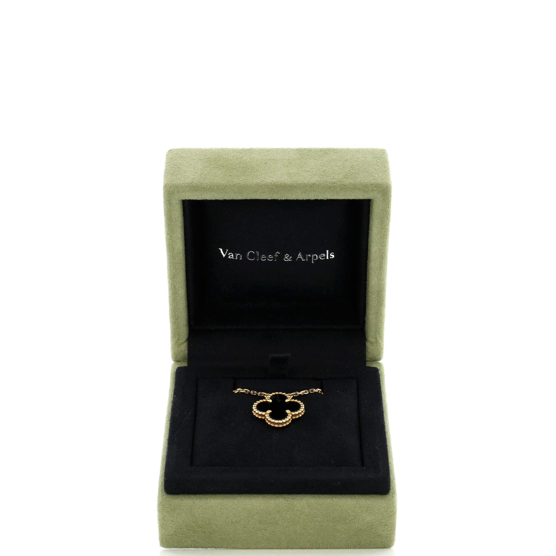 Vintage Alhambra Pendant Necklace 18K Yellow Gold and Onyx