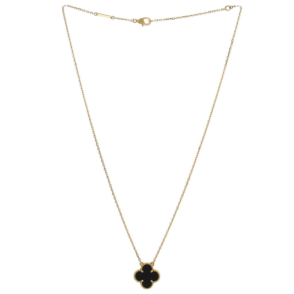 Vintage Alhambra Pendant Necklace 18K Yellow Gold and Onyx