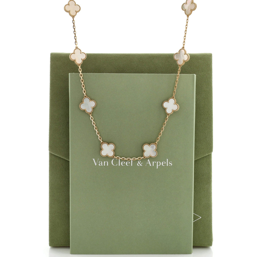 Vintage Alhambra 10 Motifs Necklace 18K Yellow Gold and Mother of Pearl