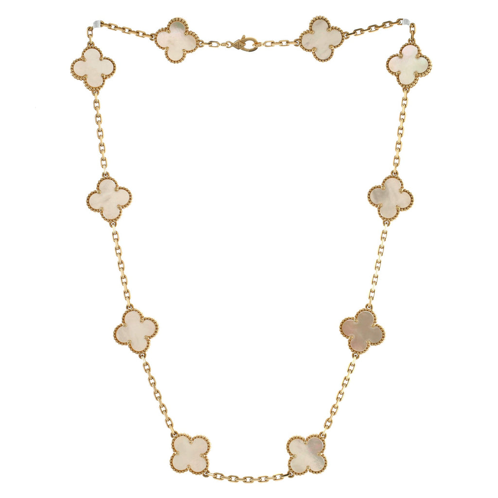 Vintage Alhambra 10 Motifs Necklace 18K Yellow Gold and Mother of Pearl