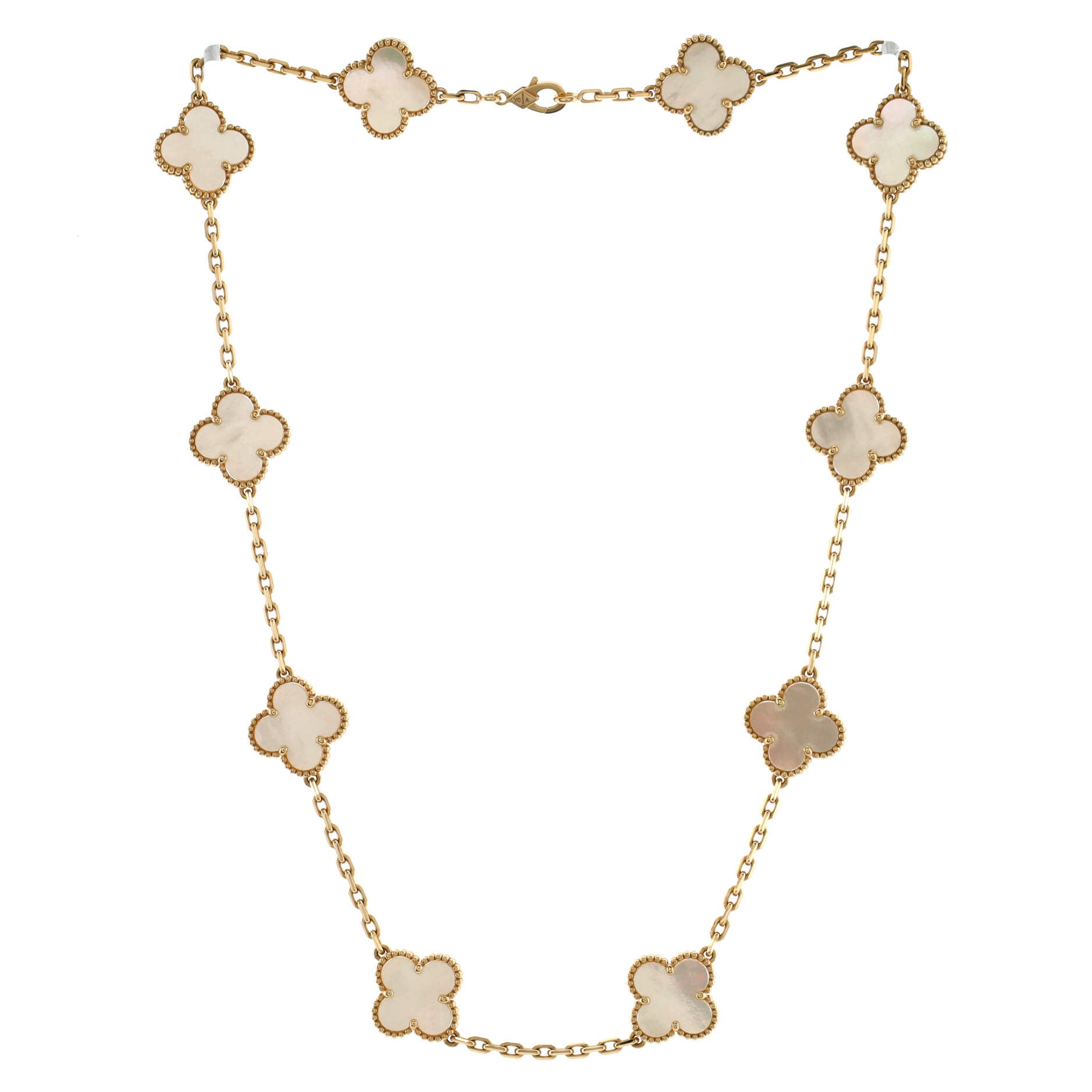Vintage Alhambra 10 Motifs Necklace 18K Yellow Gold and Mother of Pearl
