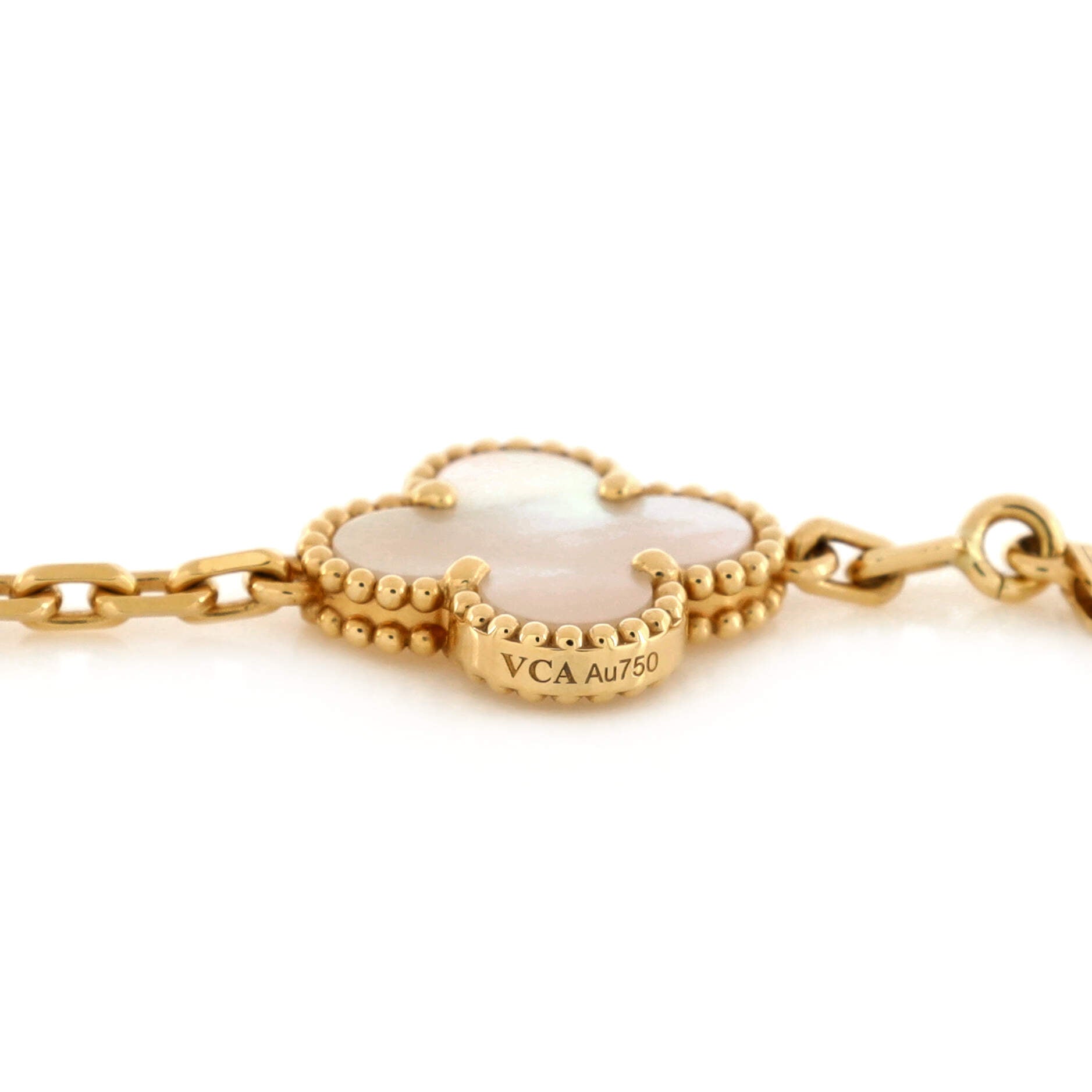 Vintage Alhambra 10 Motifs Necklace 18K Yellow Gold and Mother of Pearl