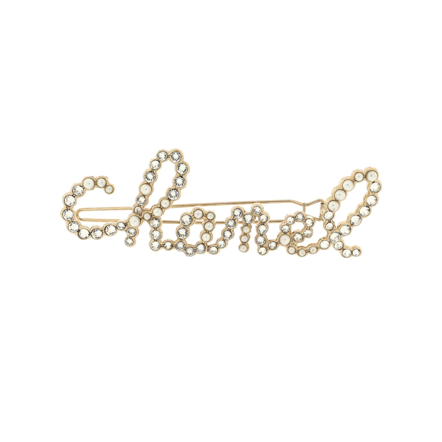 Swirling Logo Hair Clip Metal with Crystals and Faux Pearls
