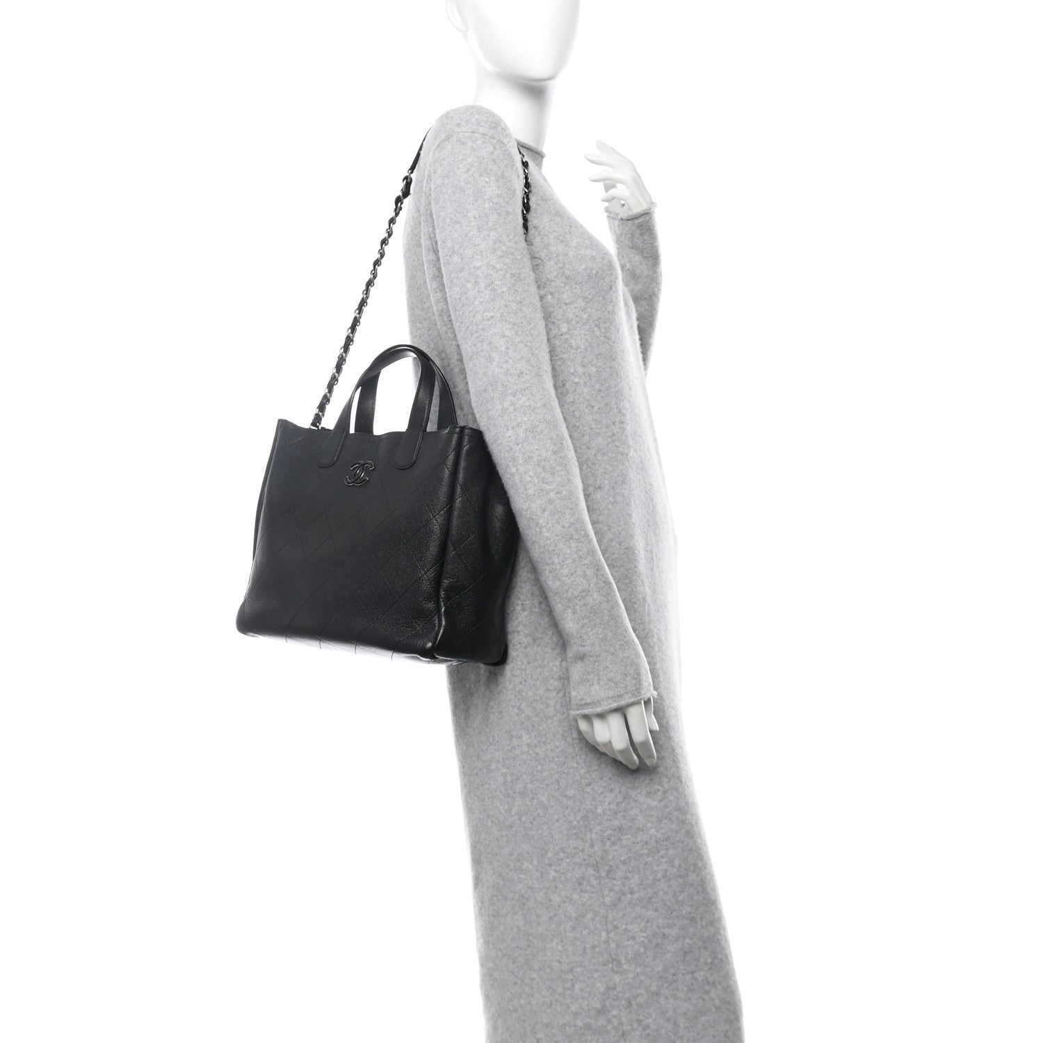 Caviar Stitched Medium Lady Coco Shopping Tote Black