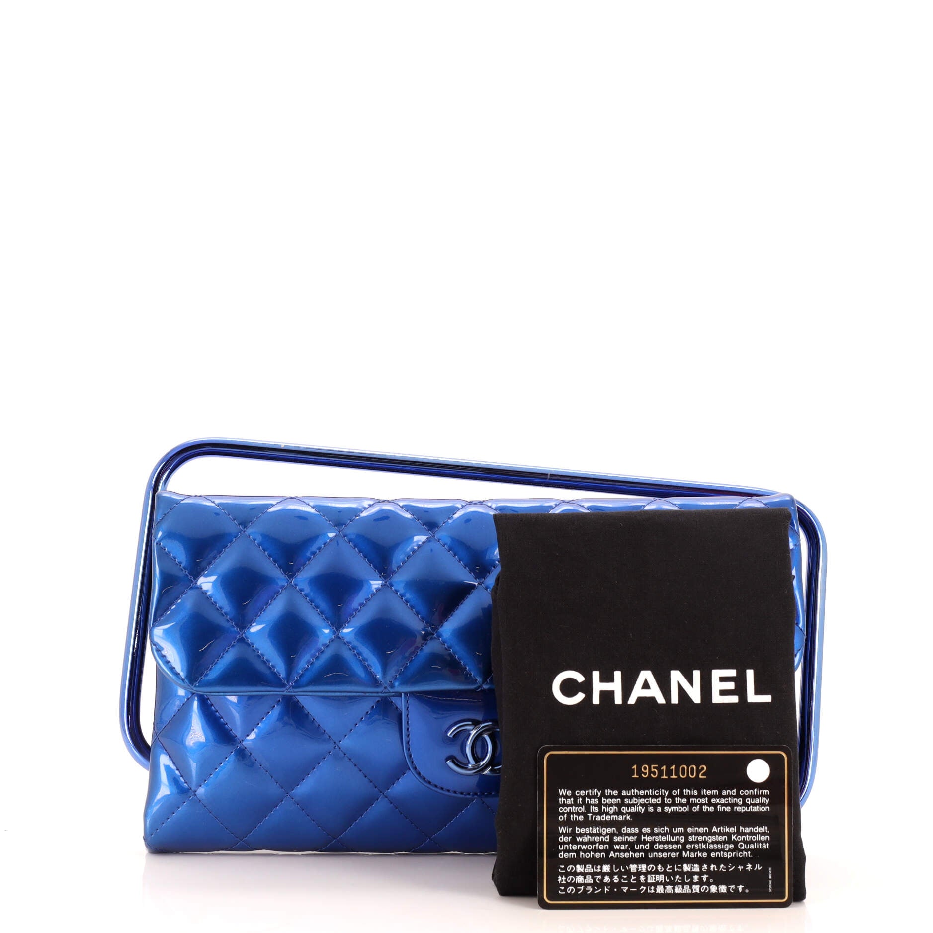 Metal Handle Clutch Quilted Metallic Patent Medium