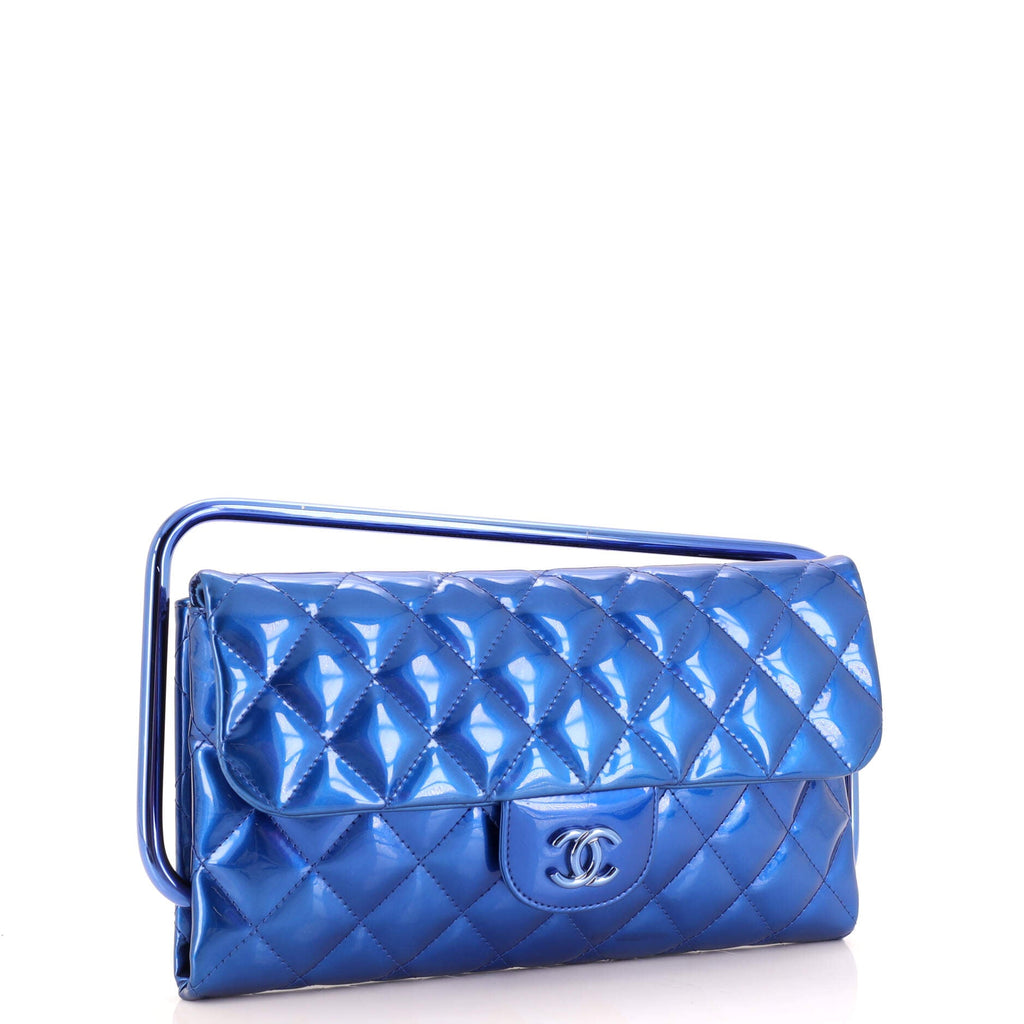 Metal Handle Clutch Quilted Metallic Patent Medium