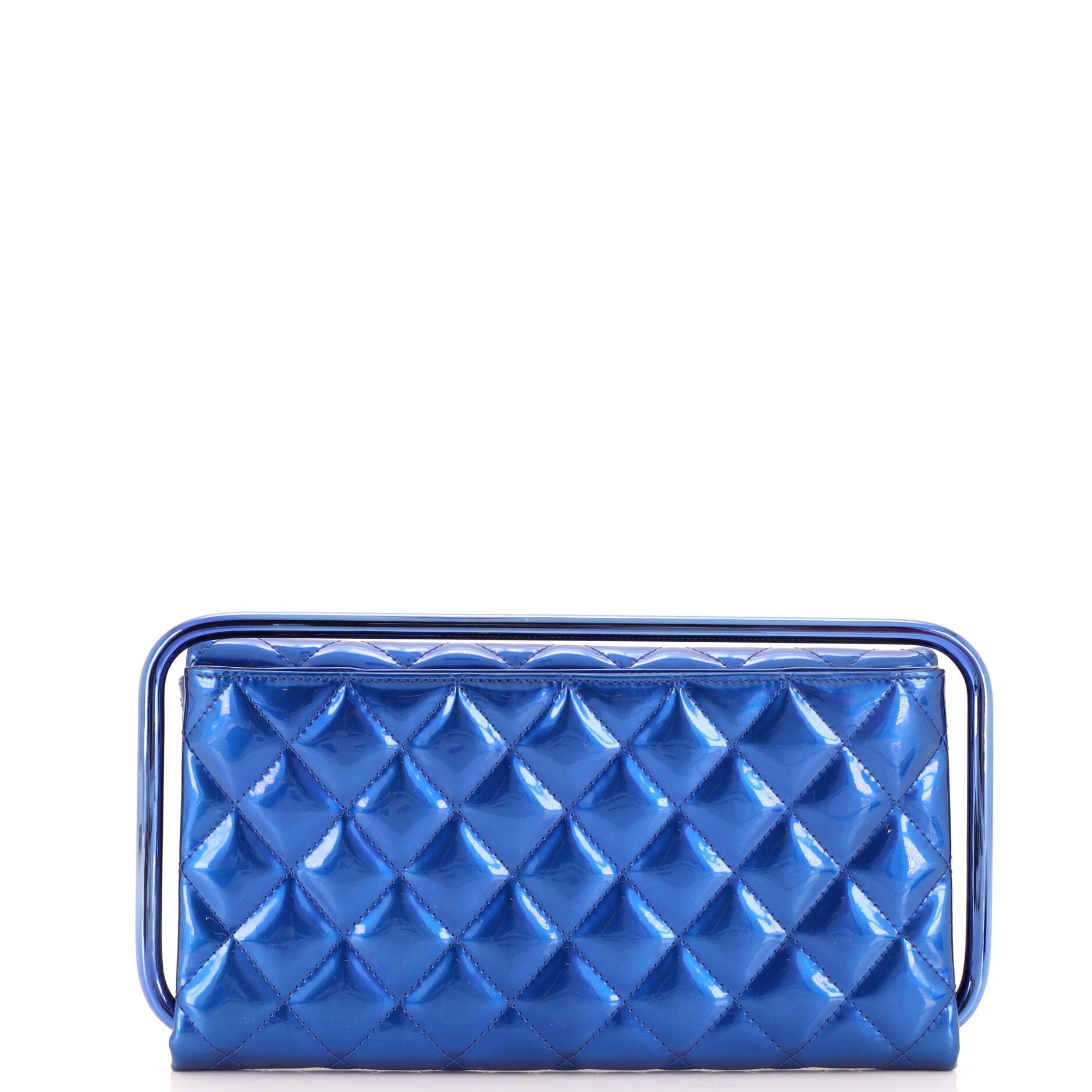 Metal Handle Clutch Quilted Metallic Patent Medium
