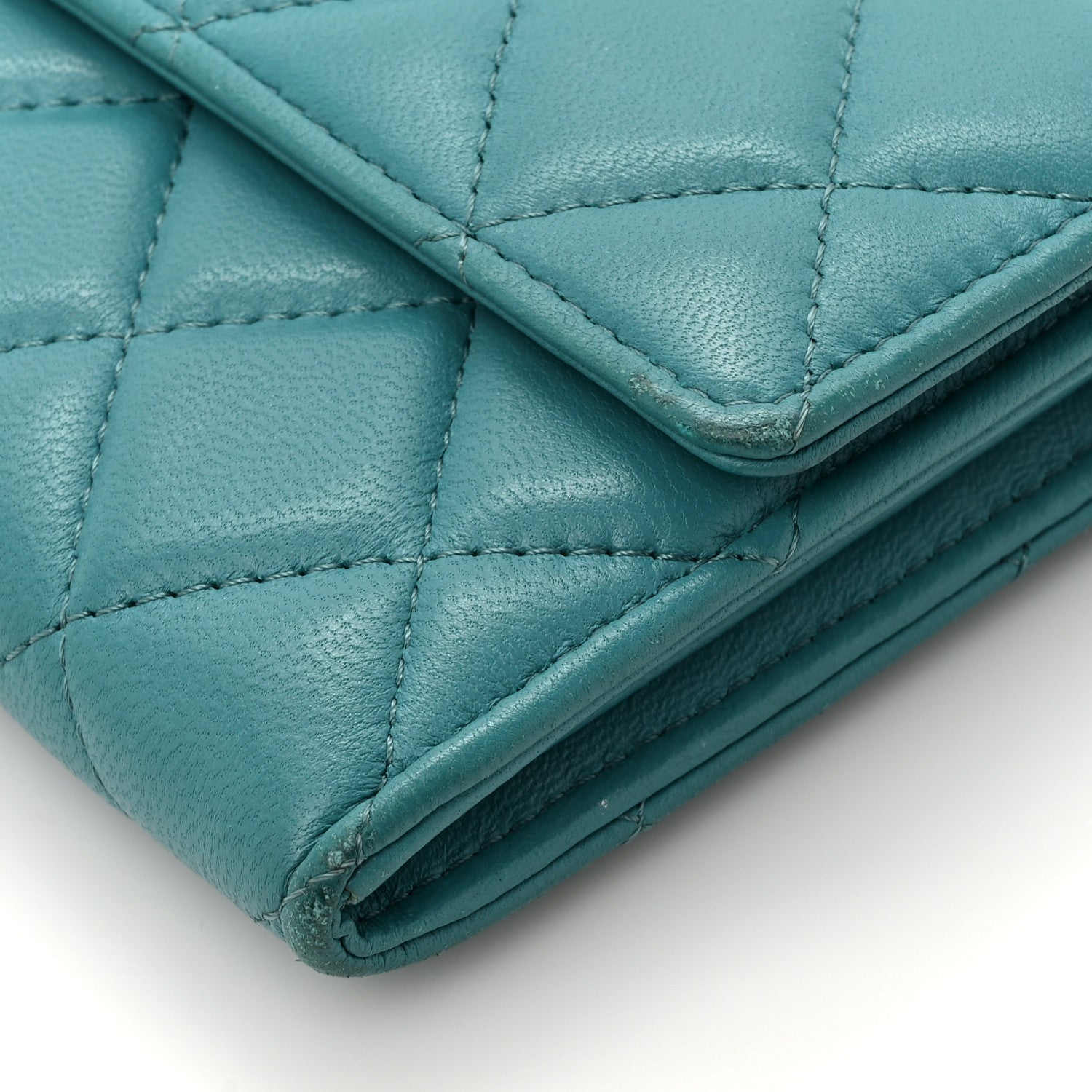 Lambskin Gripoix Quilted Gusset Flap Wallet Turquoise